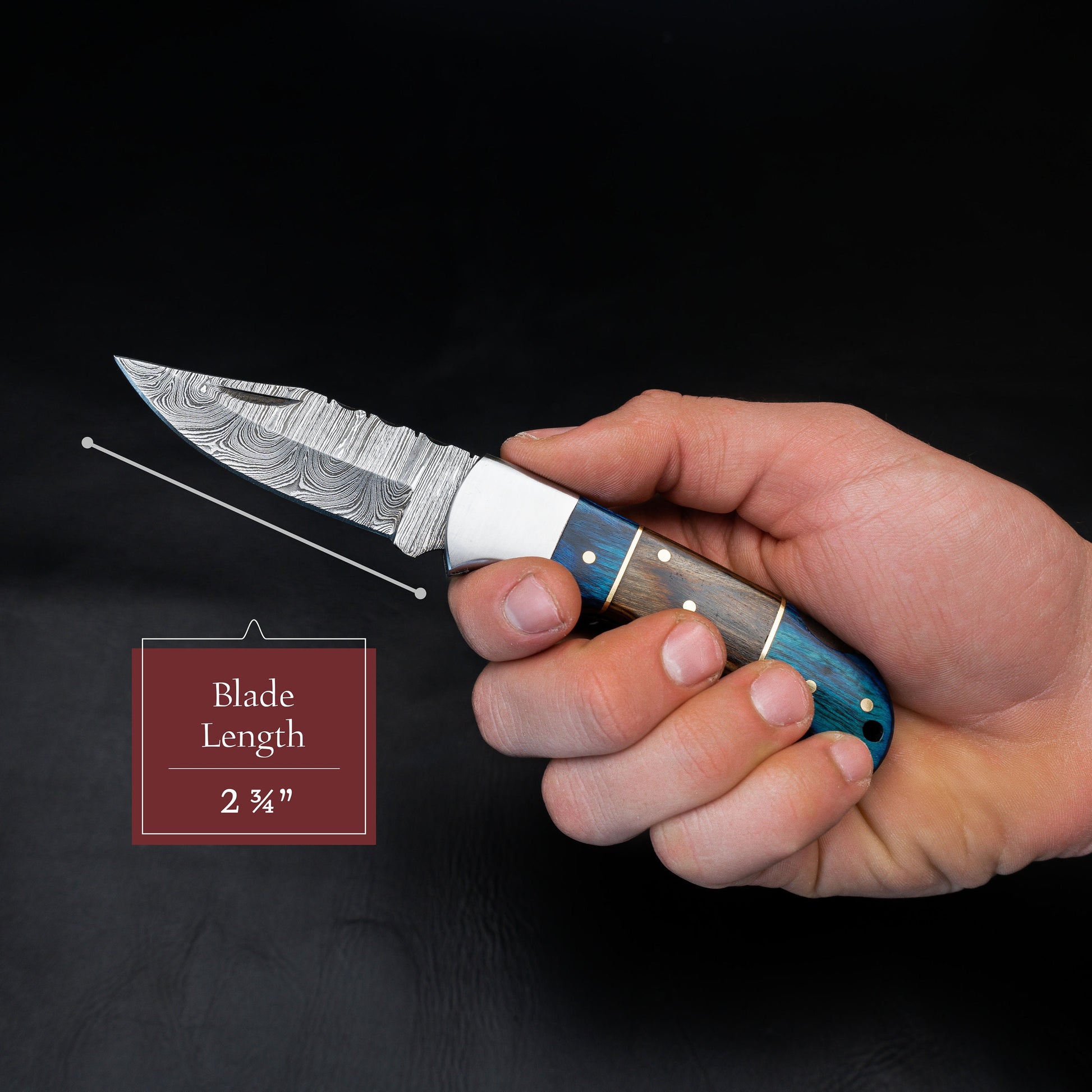 Pocket Knife for Camping/Hunting Damascus Steel Blade Blue Brown Pakka Wood Handle Folding Knife Groomsmen Gift for Him, Boyfriend