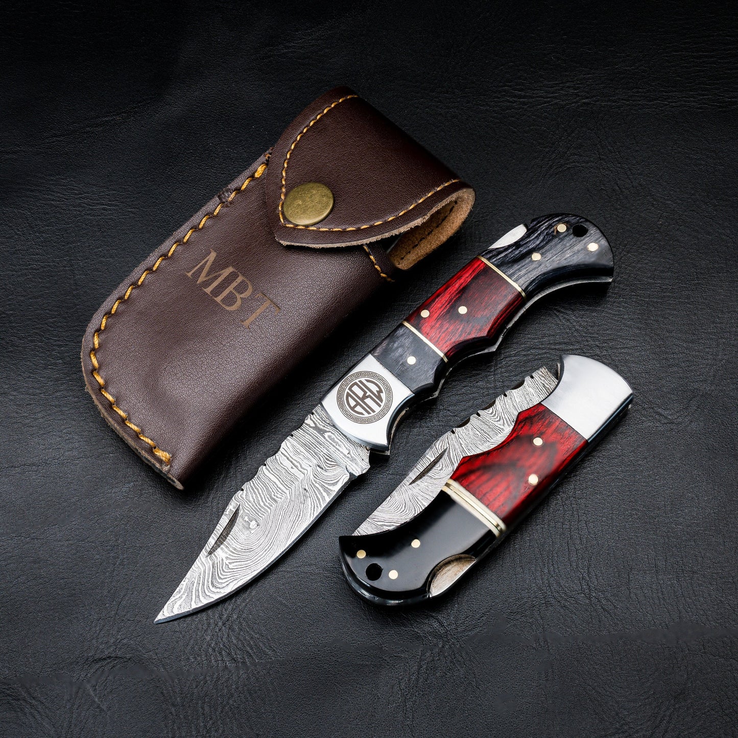 Handmade Damascus Pocket Knife Wood Handle Birthday Gift Folding Knife Groomsmen Gift Anniversary Wedding Personalized Gift for Men Women