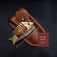 Fish Folding Pocket Knife 7" Damascus Steel Knife Burned Bone Brass Blade Gift for him Hunting & Camping Handmade Unique Design Knives