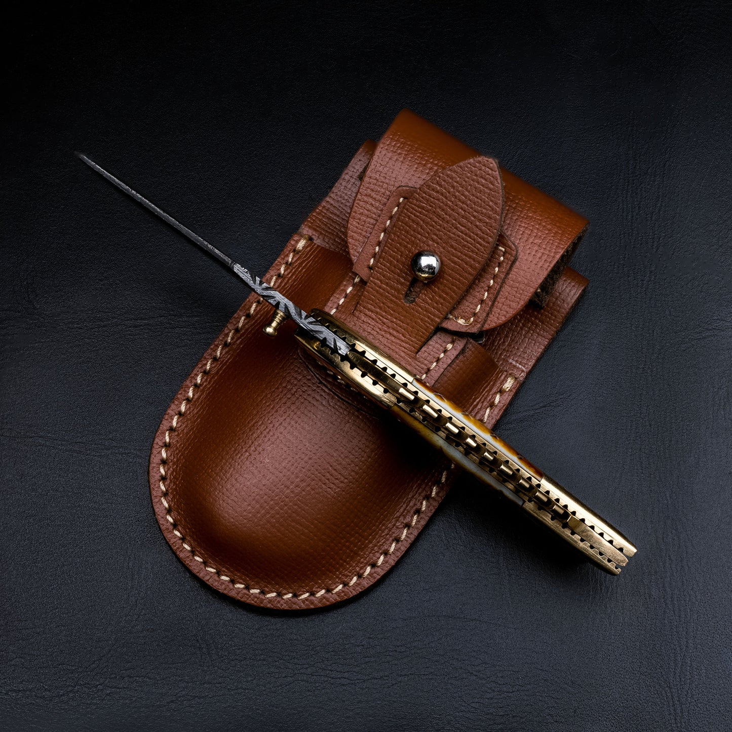 Fish Folding Pocket Knife 7" Damascus Steel Knife Burned Bone Brass Blade Gift for him Hunting & Camping Handmade Unique Design Knives