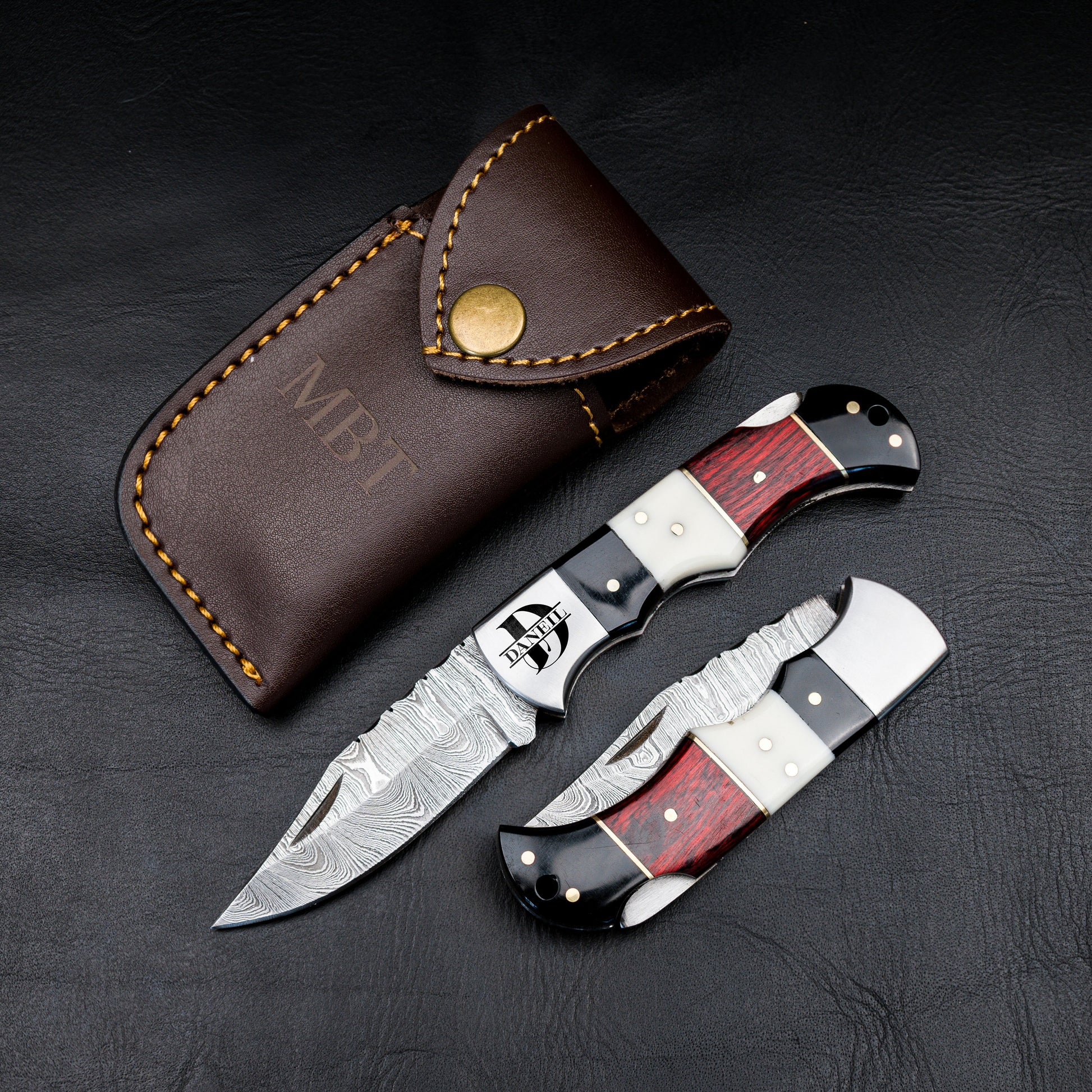 Damascus Pocket Knife - 6.5 Authentic Folding Damascus Blade Groomsmen Gift for Men Personalized Custom Made Camping Knife Gift Idea for Him