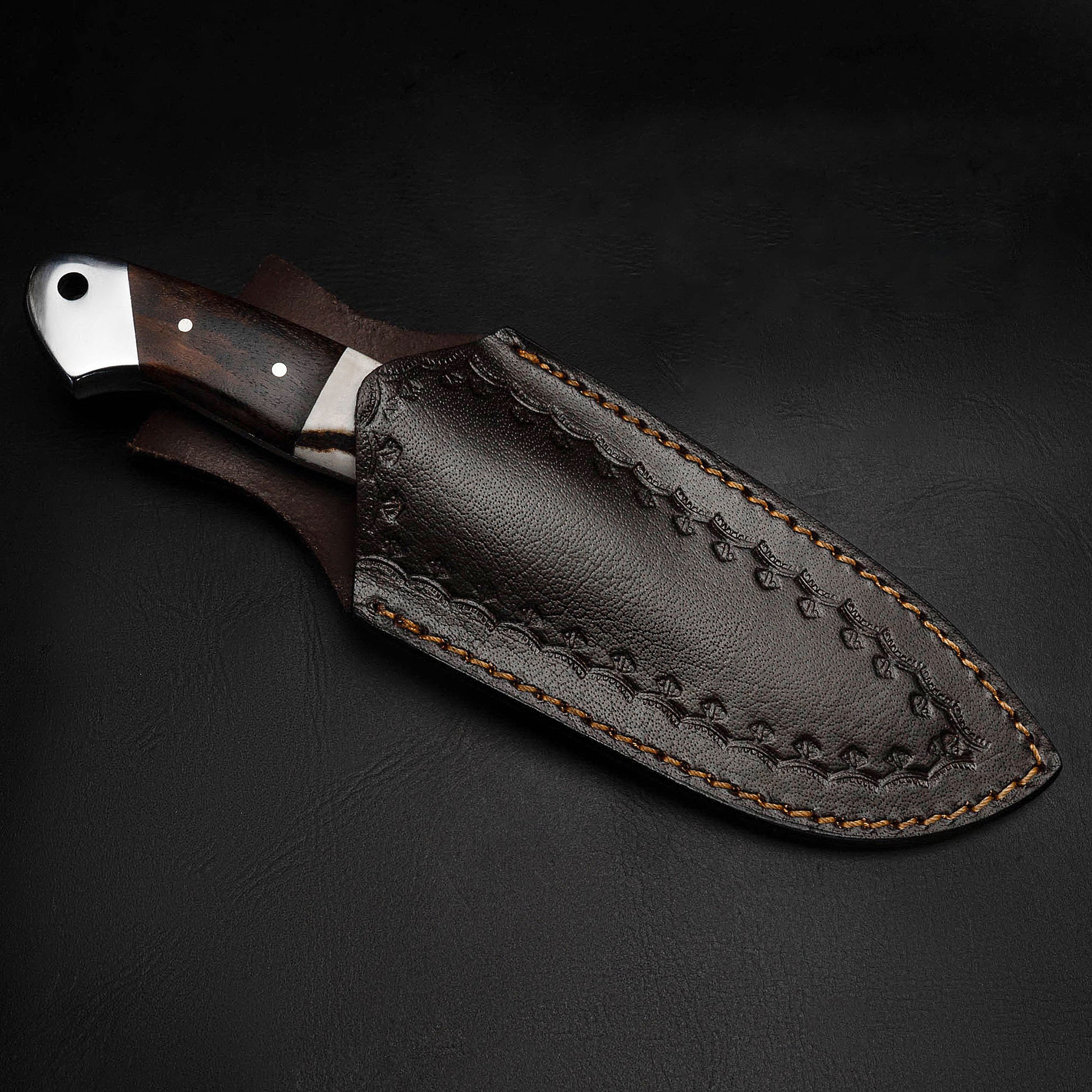 Gut Hook Bone Wood Handle Fixed Blade Full Tang Hunting/Camping Knife - Authentic Damascus 8.5" Knife by morfsteelware Gift for Him, Dad