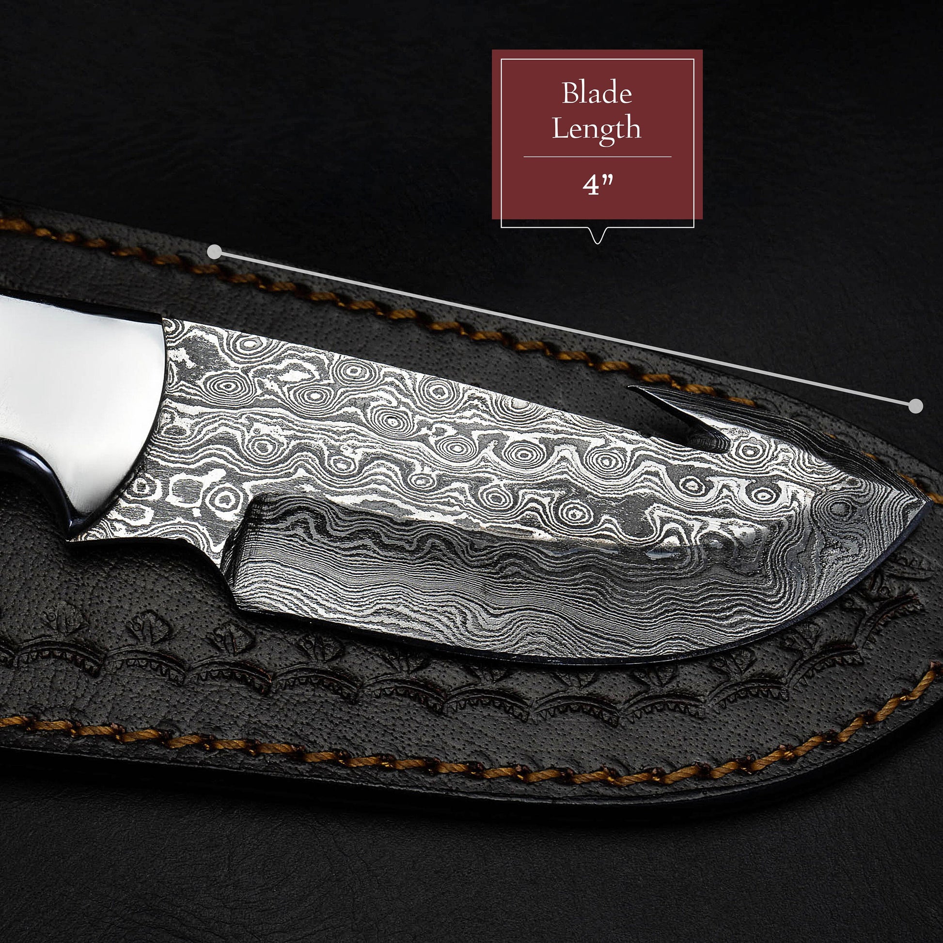 Gut Hook Bone Wood Handle Fixed Blade Full Tang Hunting/Camping Knife - Authentic Damascus 8.5" Knife by morfsteelware Gift for Him, Dad