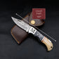 Black Wood Bone Handle Camping Damascus Steel Blade Pocket Knife - Authentic 6.5" Folding Knife Groomsmen Gift for Men Custom Handmade Knife
