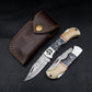 Black Wood Bone Handle Camping Damascus Steel Blade Pocket Knife - Authentic 6.5" Folding Knife Groomsmen Gift for Men Custom Handmade Knife