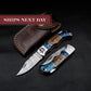 Pocket Knife for Camping/Hunting Damascus Steel Blade Blue Brown Pakka Wood Handle Folding Knife Groomsmen Gift for Him, Boyfriend