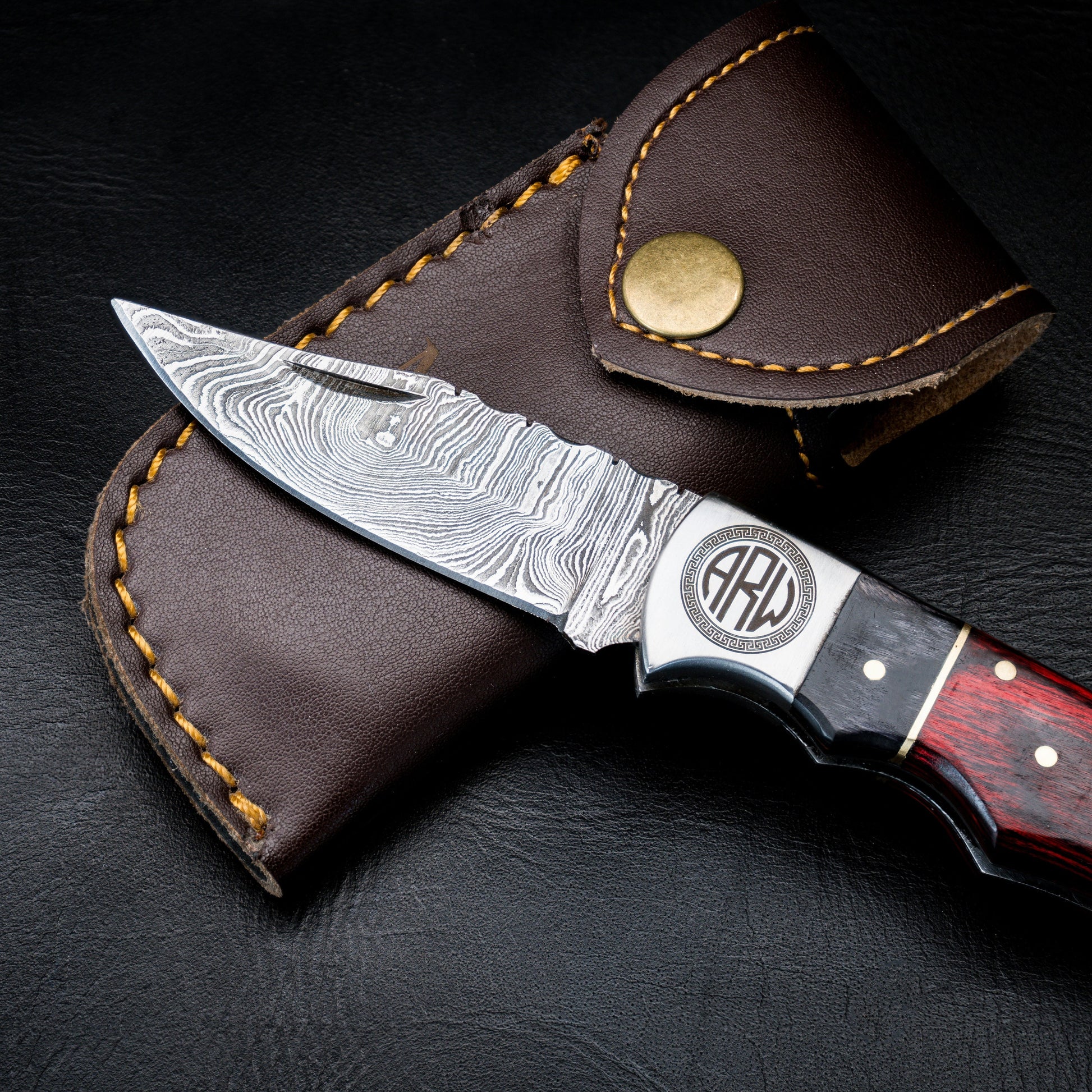 Handmade Damascus Pocket Knife Wood Handle Birthday Gift Folding Knife Groomsmen Gift Anniversary Wedding Personalized Gift for Men Women