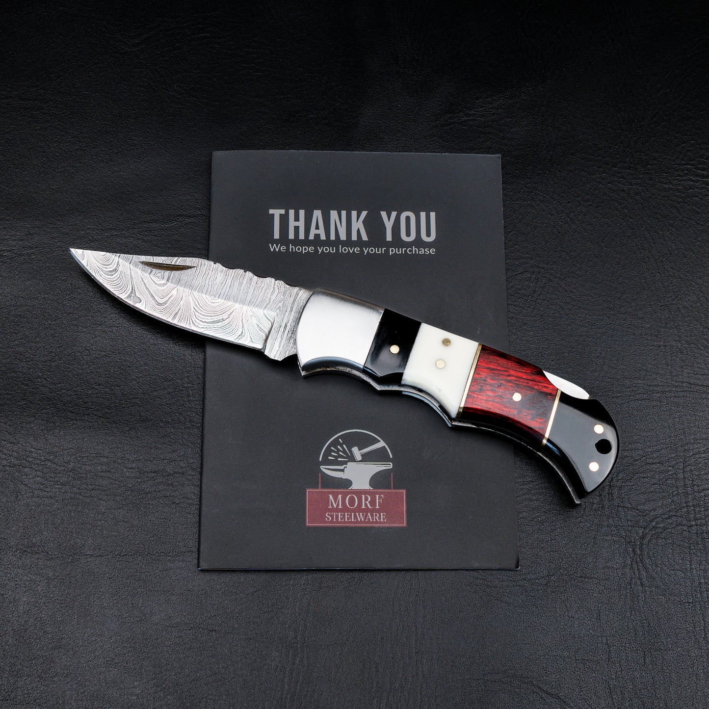 Damascus Pocket Knife - 6.5 Authentic Folding Damascus Blade Groomsmen Gift for Men Personalized Custom Made Camping Knife Gift Idea for Him