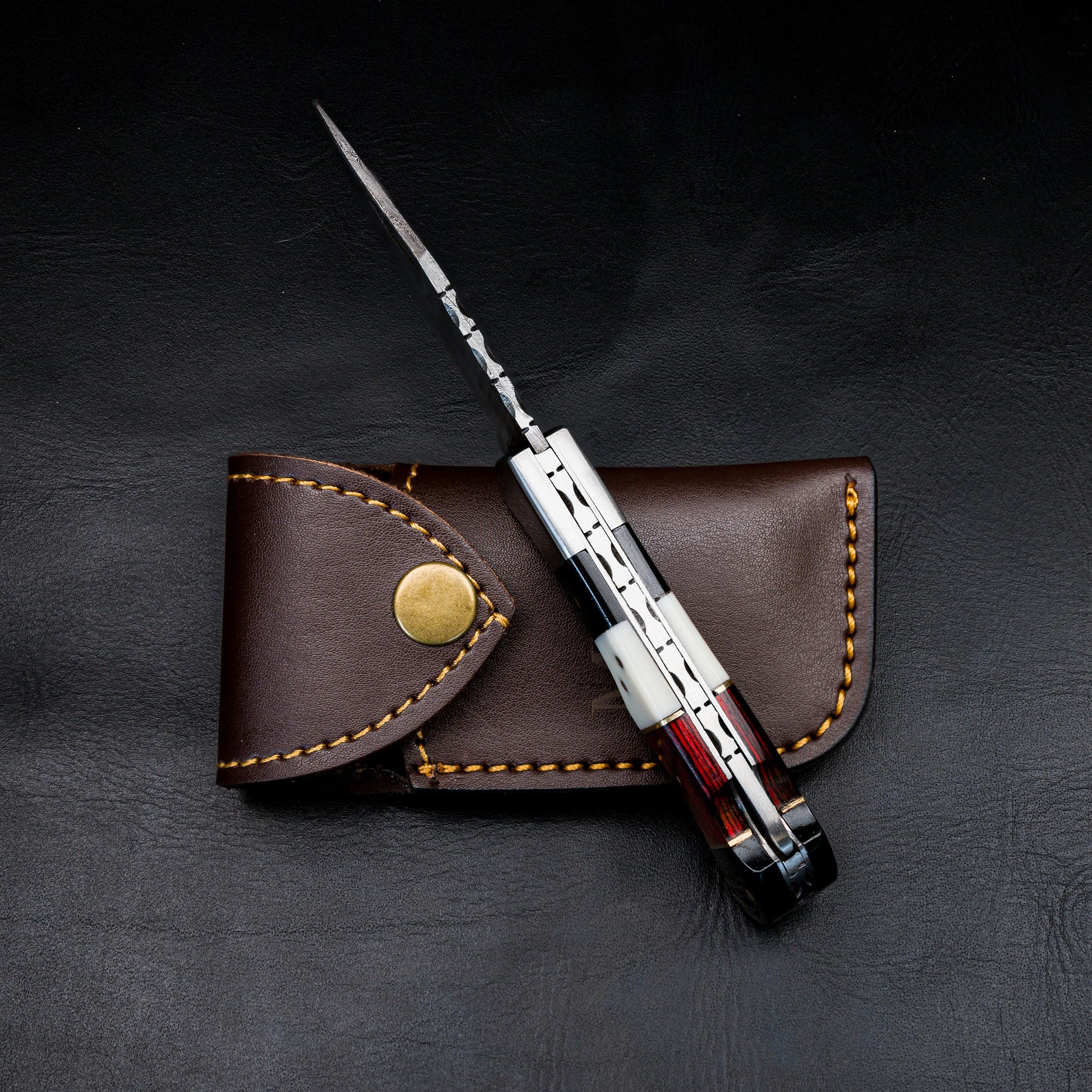 Damascus Pocket Knife - 6.5 Authentic Folding Damascus Blade Groomsmen Gift for Men Personalized Custom Made Camping Knife Gift Idea for Him