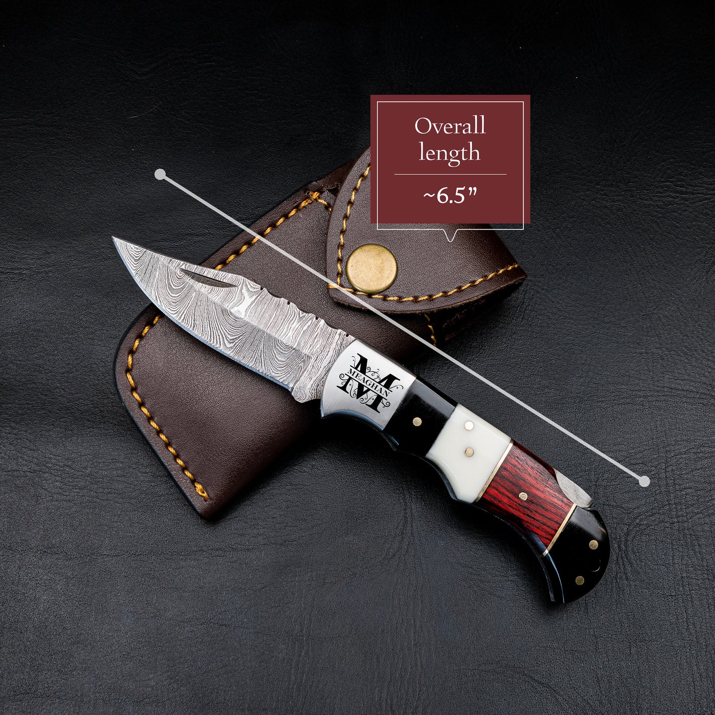 Damascus Pocket Knife - 6.5 Authentic Folding Damascus Blade Groomsmen Gift for Men Personalized Custom Made Camping Knife Gift Idea for Him