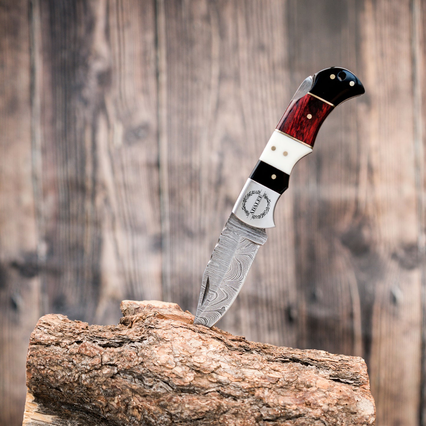 Damascus Pocket Knife - 6.5 Authentic Folding Damascus Blade Groomsmen Gift for Men Personalized Custom Made Camping Knife Gift Idea for Him