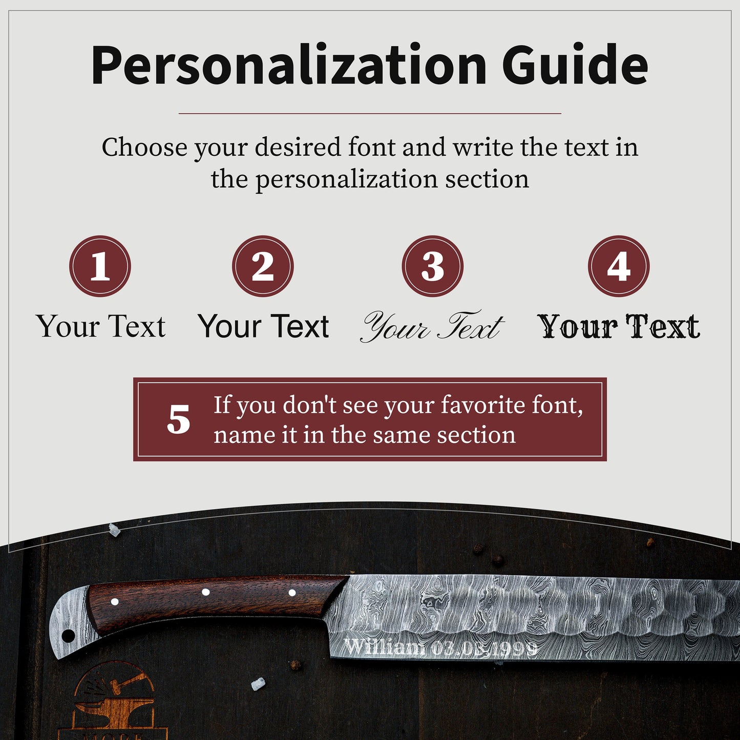 17" Long Damascus Steel Bread Slicer Cutting Blade Knife Outdoor/Indoor Kitchen BBQ Cooking Knife for Chef, Engravable Gift for Her/Him