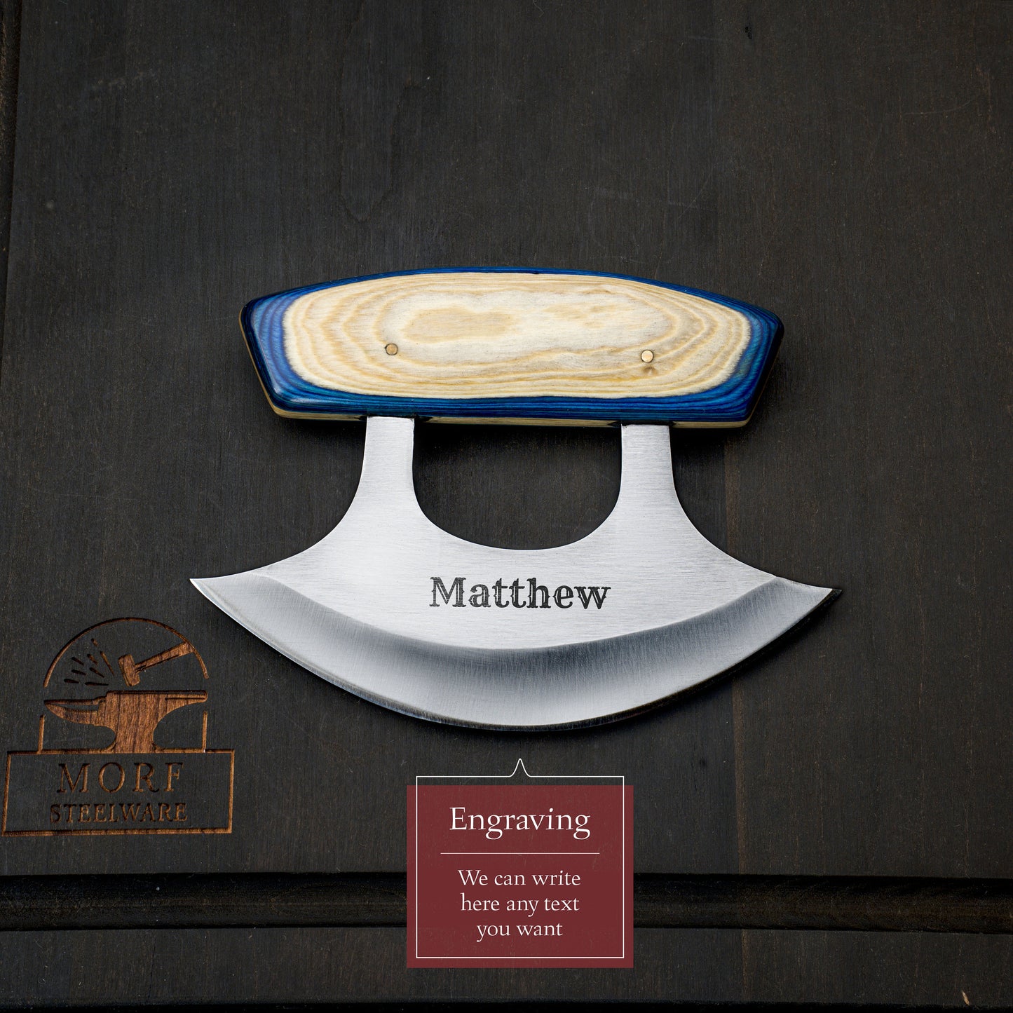 Ulu Knife/Pizza Cutter High Carbon Steel Knife Indoor/Outdoor Camping Kitchen Cutlery Custom Blade for Chef Handmade Gift for Him/Her