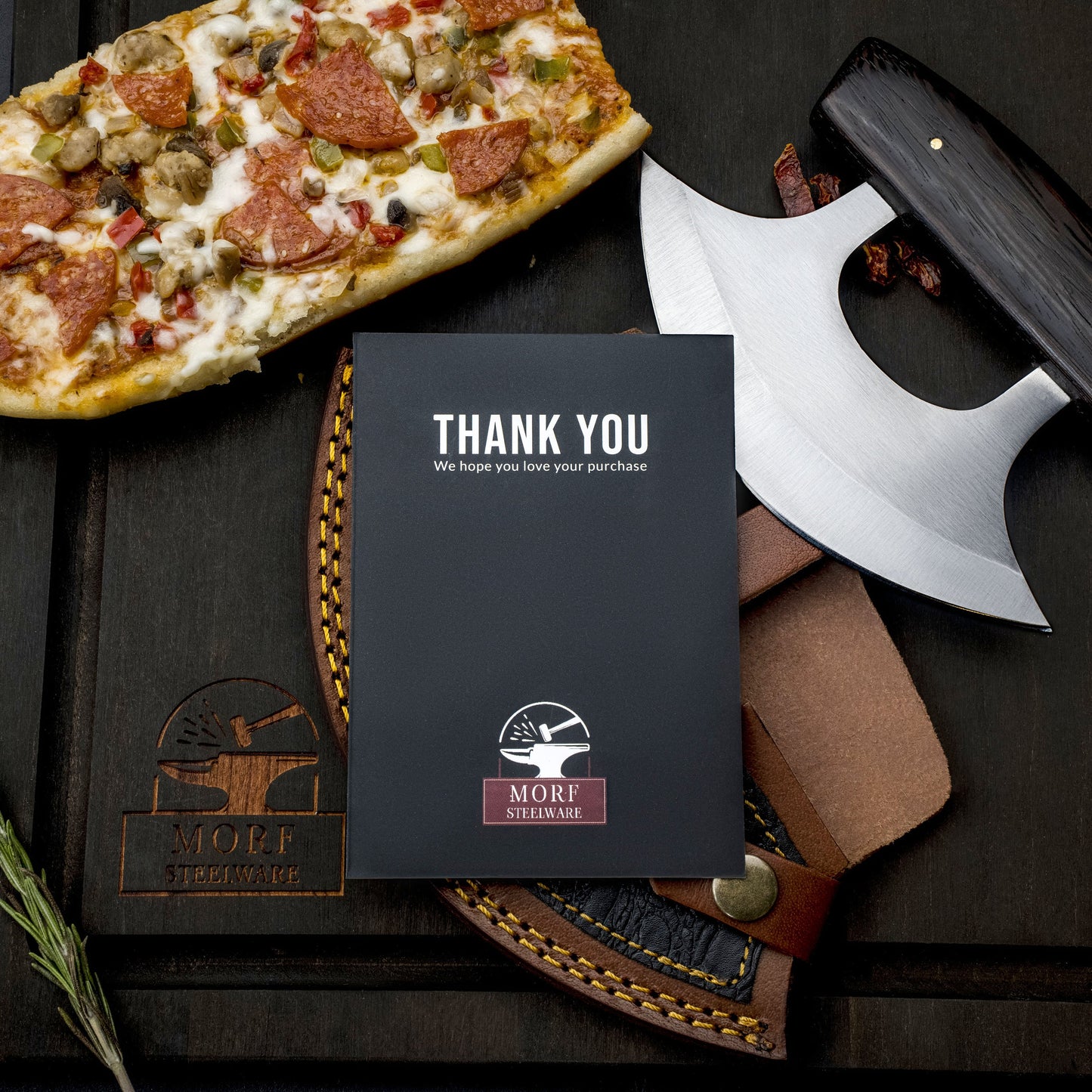 High Carbon Steel Ulu Knife for Indoor/Outdoor Kitchen or Camping Cutlery Brown African Wood Pizza Cutting Slicer by MorfSteelware