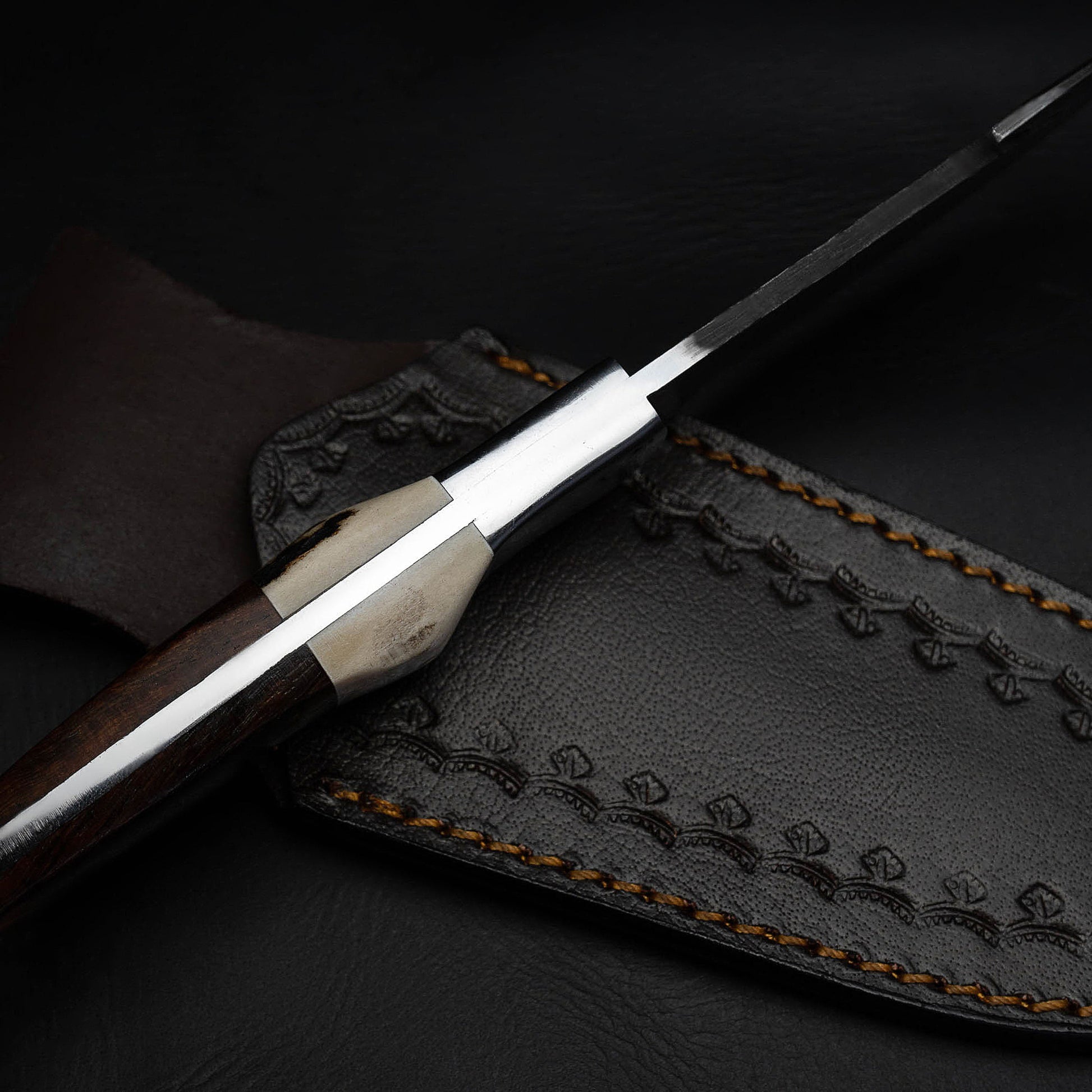 Gut Hook Bone Wood Handle Fixed Blade Full Tang Hunting/Camping Knife - Authentic Damascus 8.5" Knife by morfsteelware Gift for Him, Dad