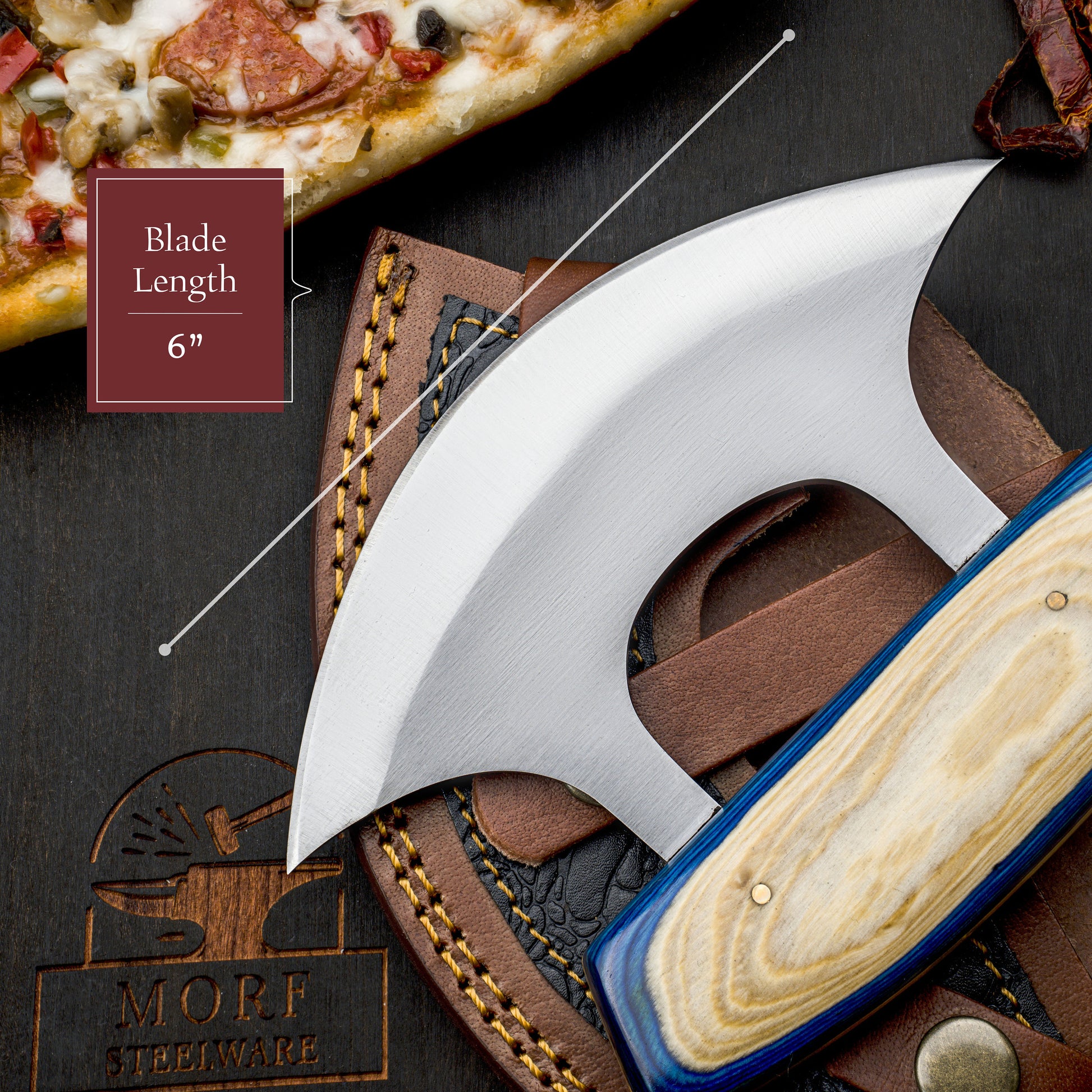 Ulu Knife/Pizza Cutter High Carbon Steel Knife Indoor/Outdoor Camping Kitchen Cutlery Custom Blade for Chef Handmade Gift for Him/Her