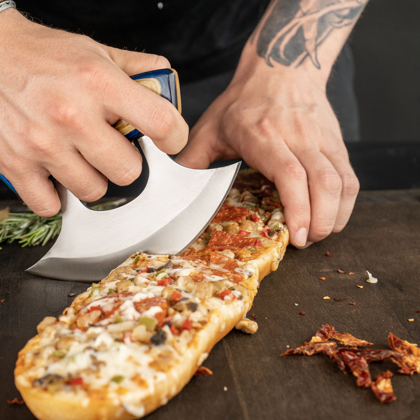 Ulu Knife/Pizza Cutter High Carbon Steel Knife Indoor/Outdoor Camping Kitchen Cutlery Custom Blade for Chef Handmade Gift for Him/Her