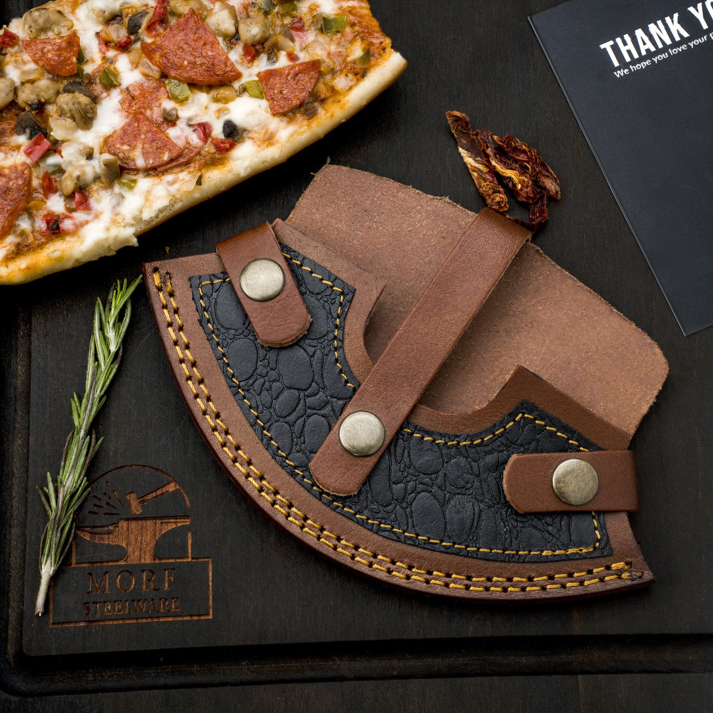 Ulu Knife/Pizza Cutter High Carbon Steel Knife Indoor/Outdoor Camping Kitchen Cutlery Custom Blade for Chef Handmade Gift for Him/Her