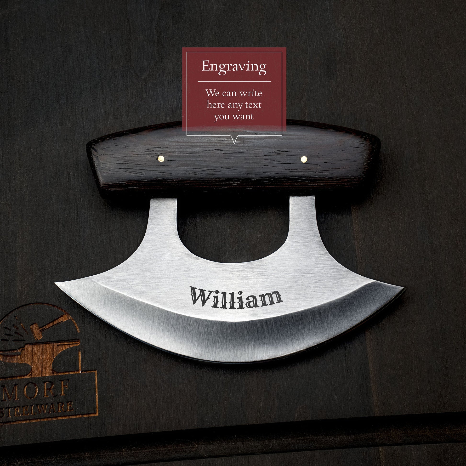 High Carbon Steel Ulu Knife for Indoor/Outdoor Kitchen or Camping Cutlery Brown African Wood Pizza Cutting Slicer by MorfSteelware