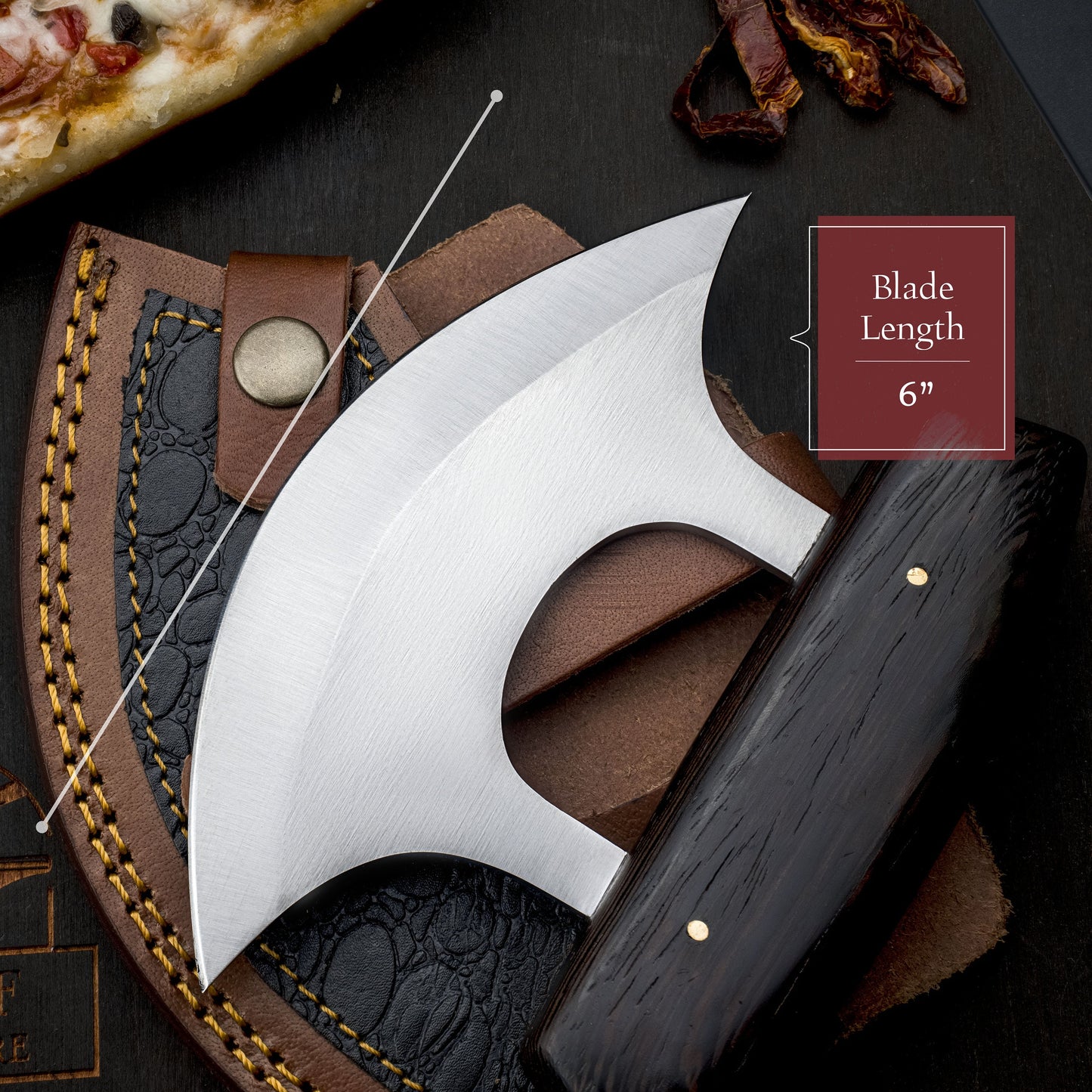 High Carbon Steel Ulu Knife for Indoor/Outdoor Kitchen or Camping Cutlery Brown African Wood Pizza Cutting Slicer by MorfSteelware