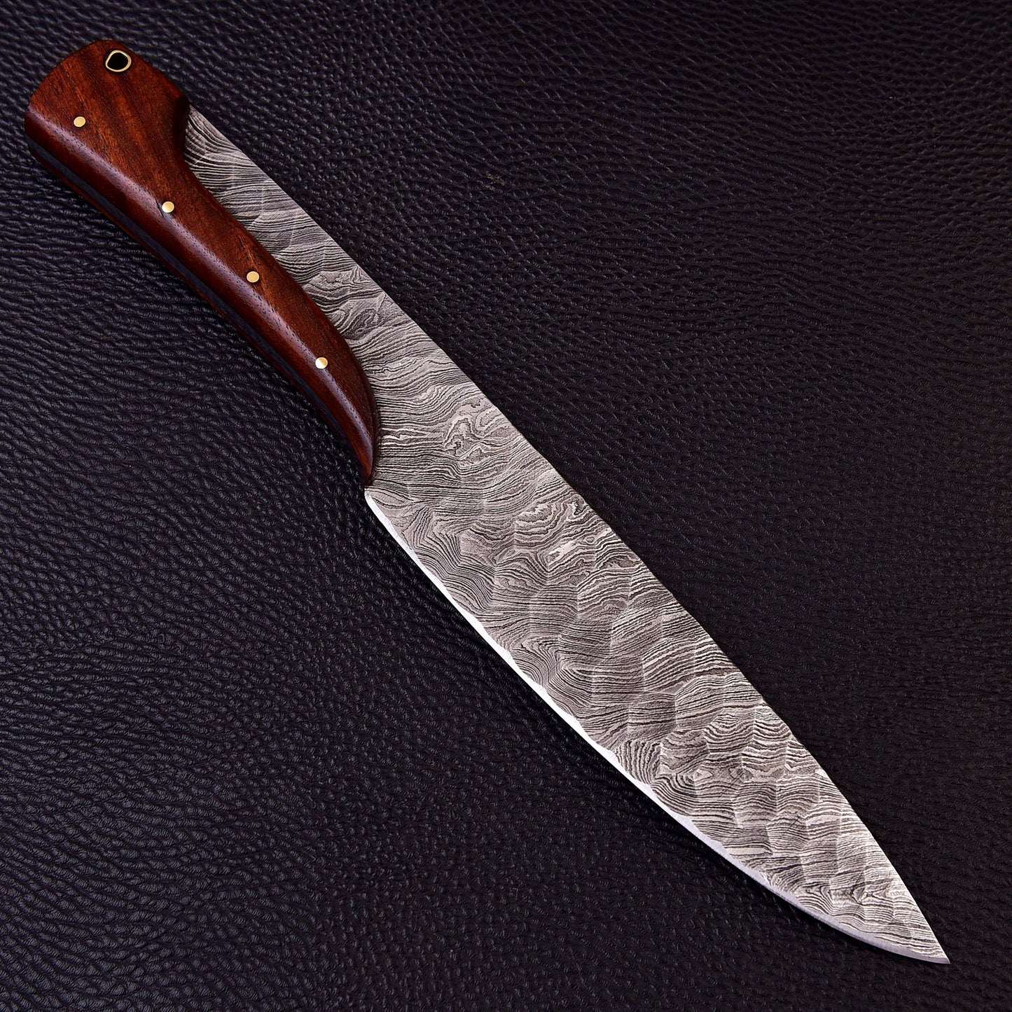 12" Ridged Unique Handle Damascus Steel Bowie Knife - Hunting or Camping Fixed Blade Full-Tang Drop Point Handmade Bowie Gift for Him