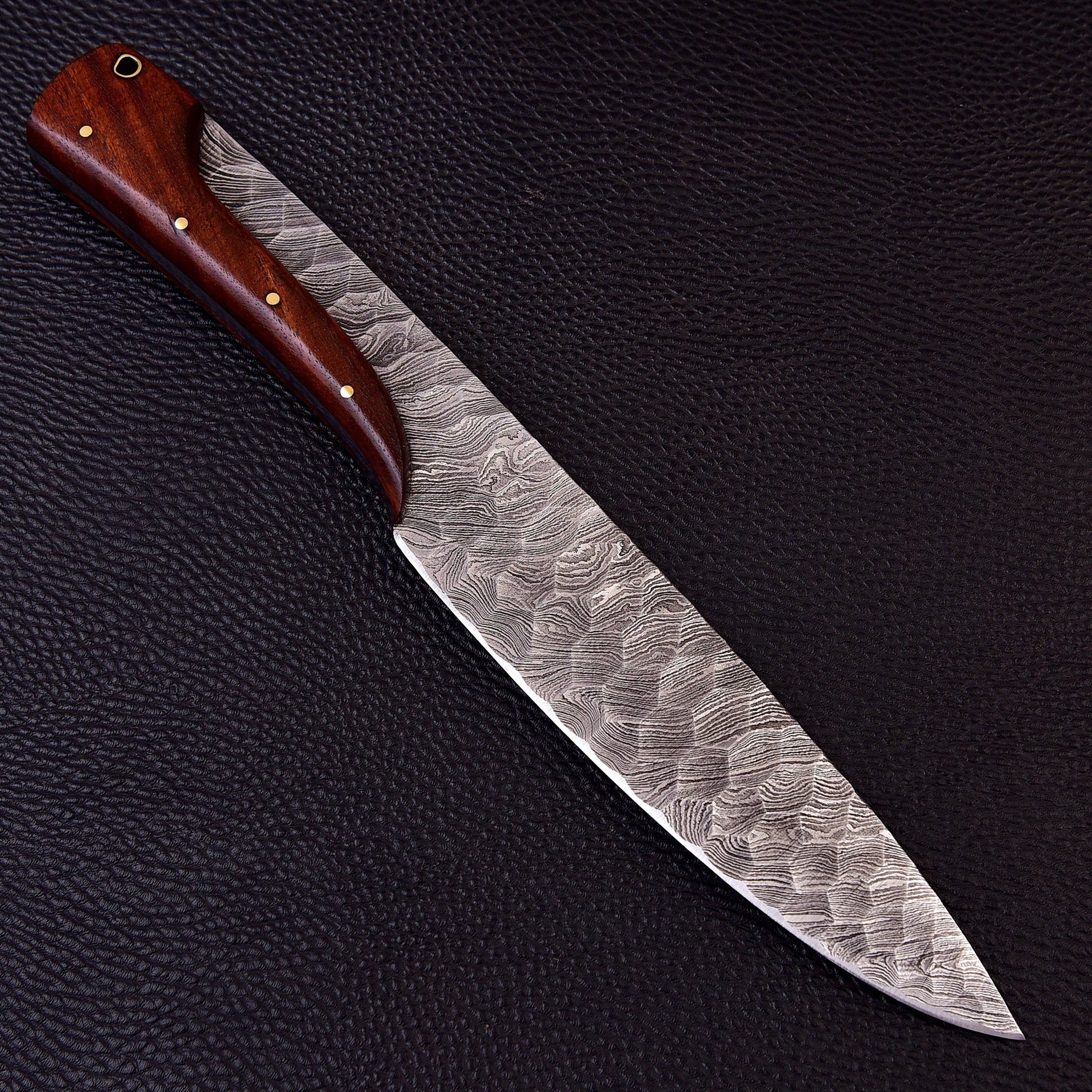 12" Ridged Unique Handle Damascus Steel Bowie Knife - Hunting or Camping Fixed Blade Full-Tang Drop Point Handmade Bowie Gift for Him