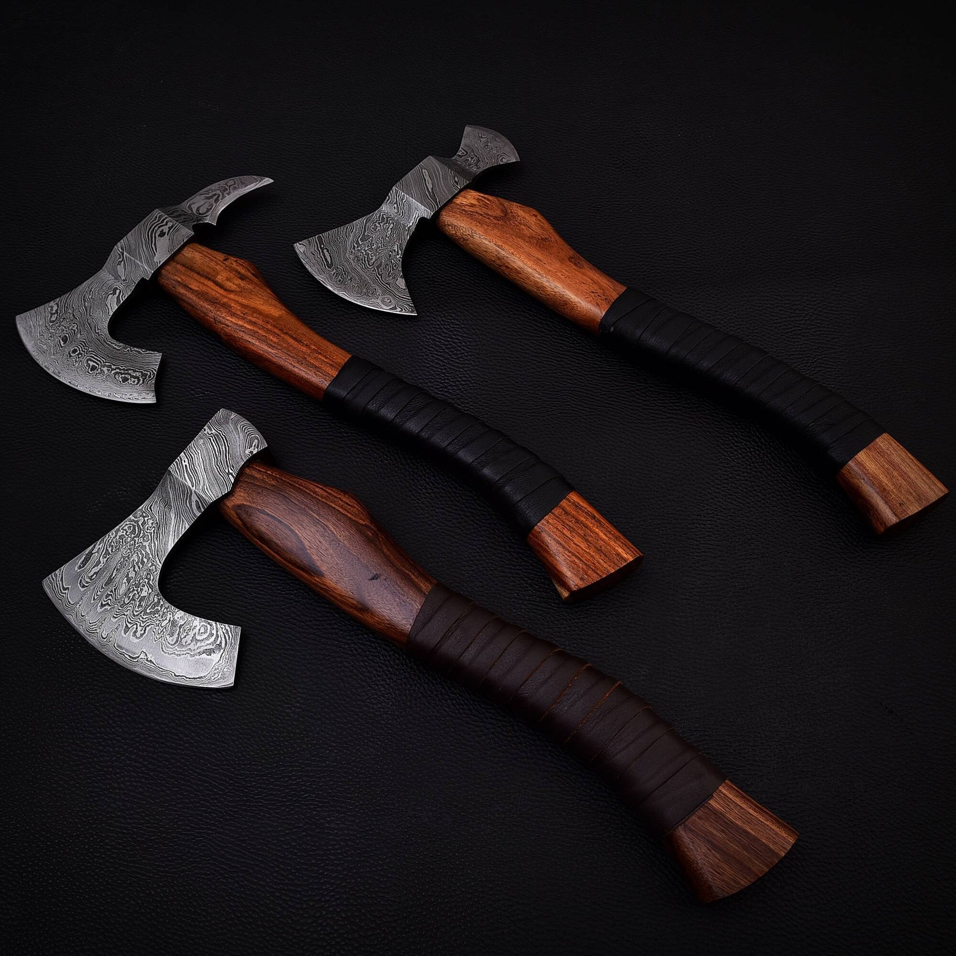 Hand Forged Small Handy Size Camping Axes, Damascus Steel Wood Handle Leather Wrapped Gift for Camper, Gift for Dad, Free Leather Sheath