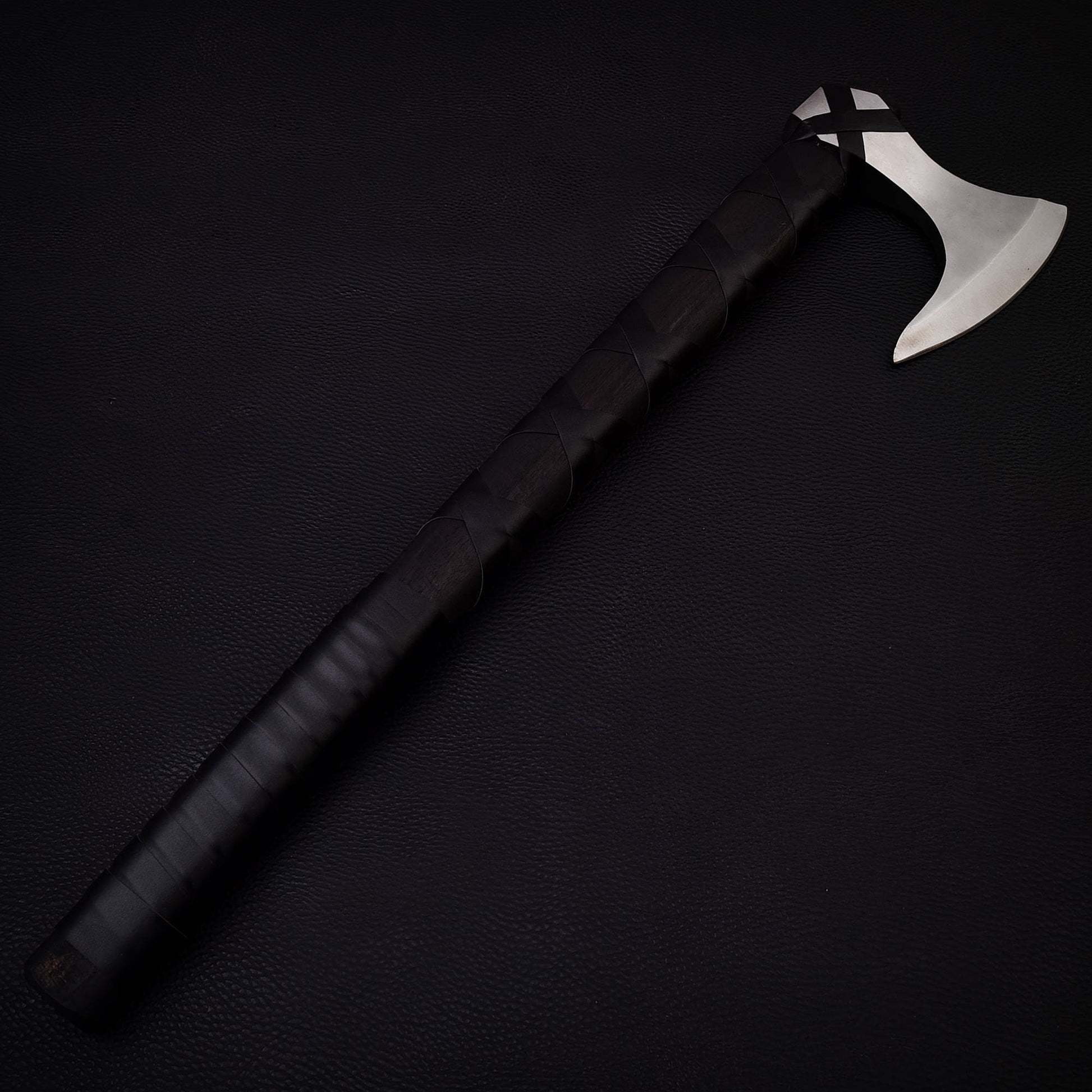 Personalized 22" Premium Carbon Steel Black Wood Viking Axe Leather Wrapped Handle - Perfect Gift for Him or Camper, Free Leather Sheath