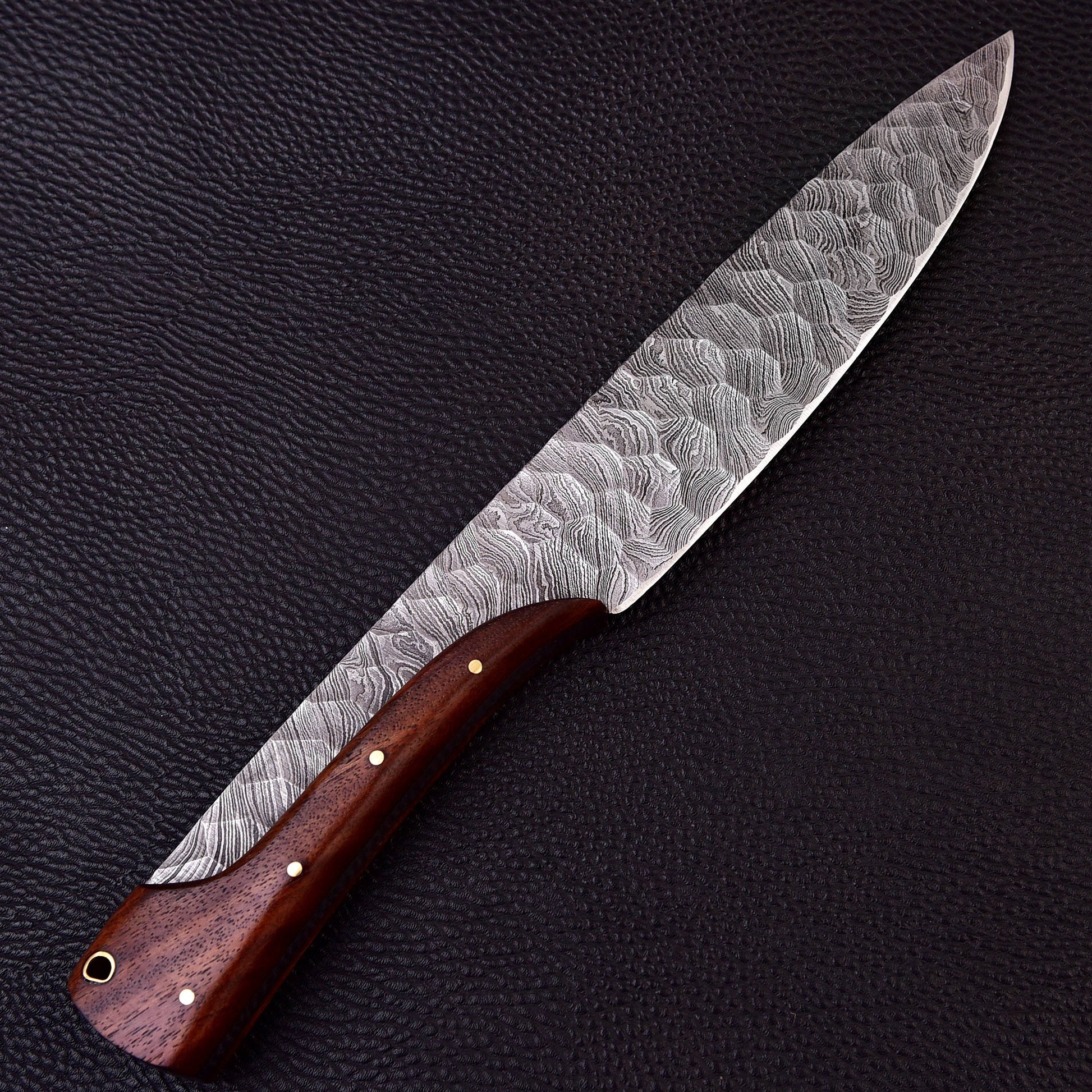 12" Ridged Unique Handle Damascus Steel Bowie Knife - Hunting or Camping Fixed Blade Full-Tang Drop Point Handmade Bowie Gift for Him