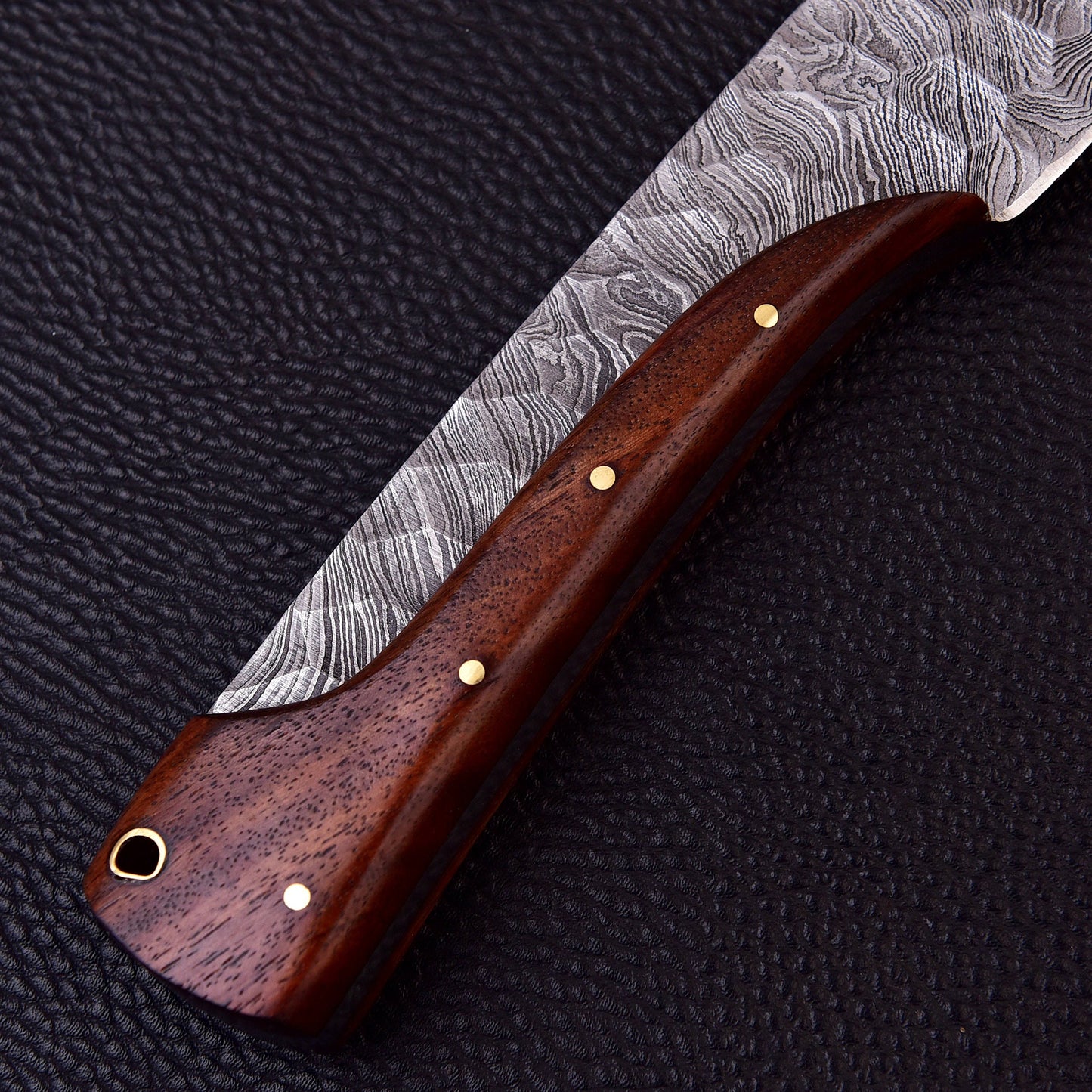 12" Ridged Unique Handle Damascus Steel Bowie Knife - Hunting or Camping Fixed Blade Full-Tang Drop Point Handmade Bowie Gift for Him