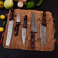 Damascus Steel 5pc Cooking Knife Set - BBQ Indoor/Outdoor Kitchen Knives, Chef Santoku Utility Knife, Handmade Camping Damascus Blade