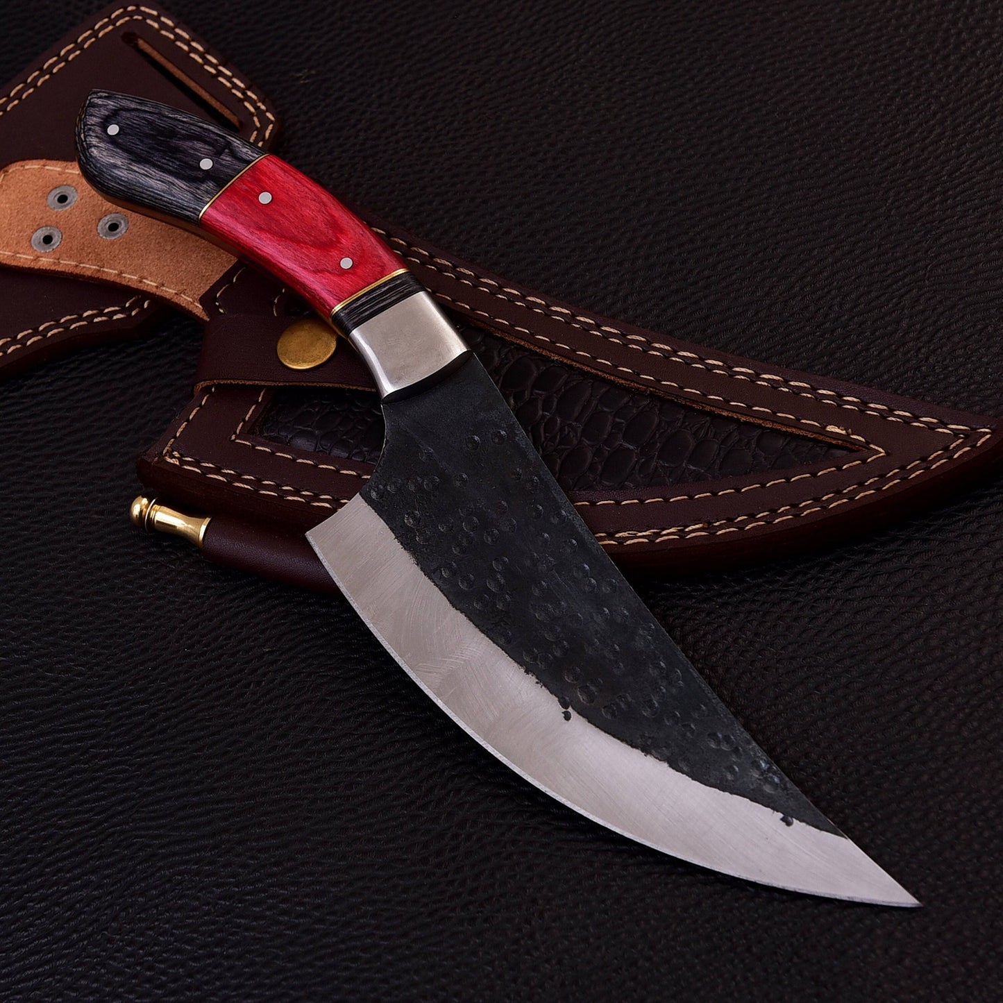 High Carbon Steel Blade Skinner Knife - 10.5" Custom Skinning Knife Full Tang Hunting Engraved Knives Gift for Him Leather Sheath Included