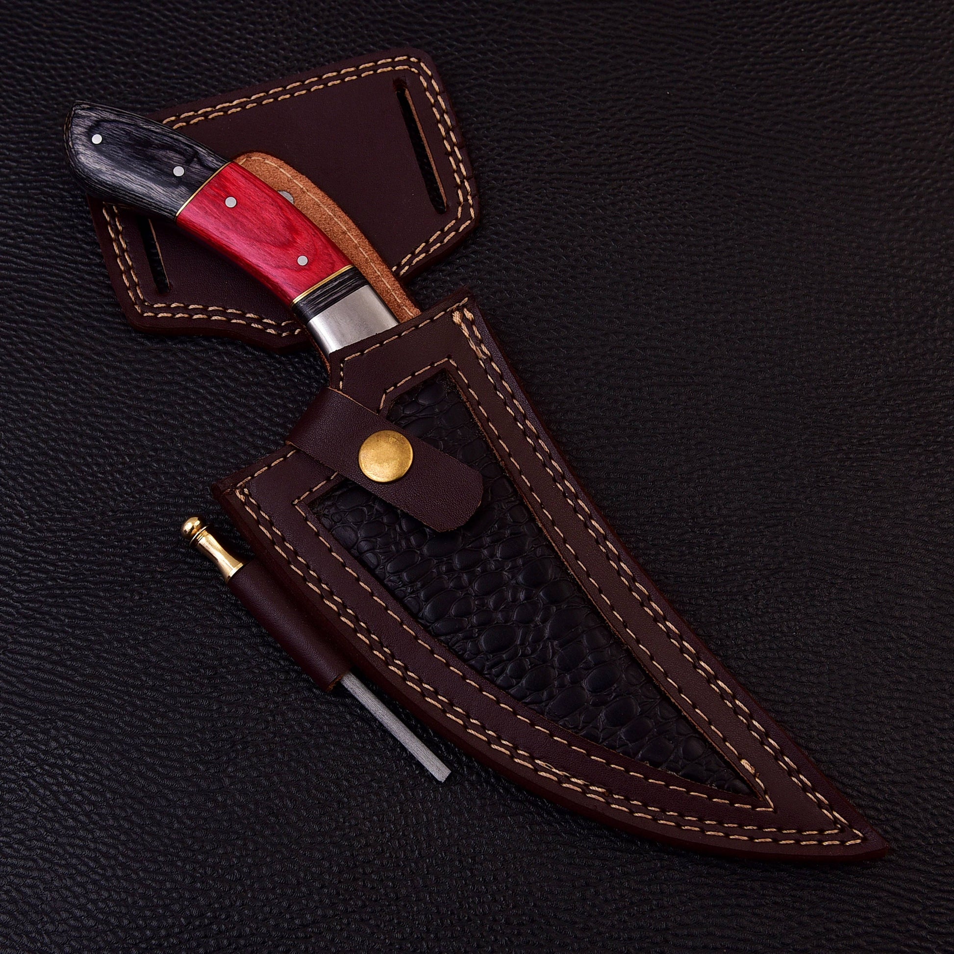 High Carbon Steel Blade Skinner Knife - 10.5" Custom Skinning Knife Full Tang Hunting Engraved Knives Gift for Him Leather Sheath Included