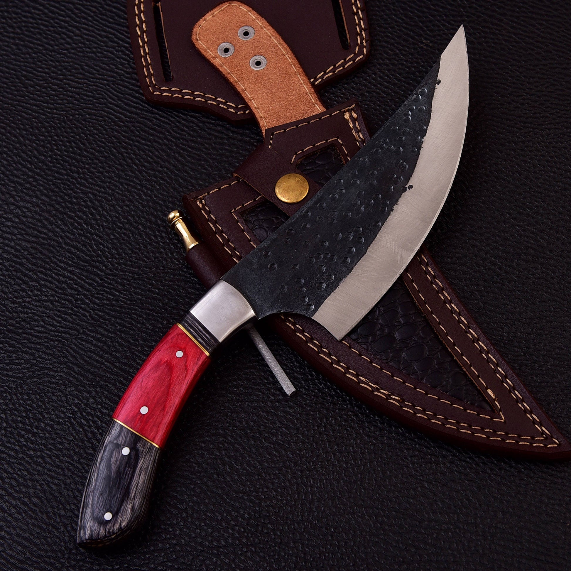High Carbon Steel Blade Skinner Knife - 10.5" Custom Skinning Knife Full Tang Hunting Engraved Knives Gift for Him Leather Sheath Included