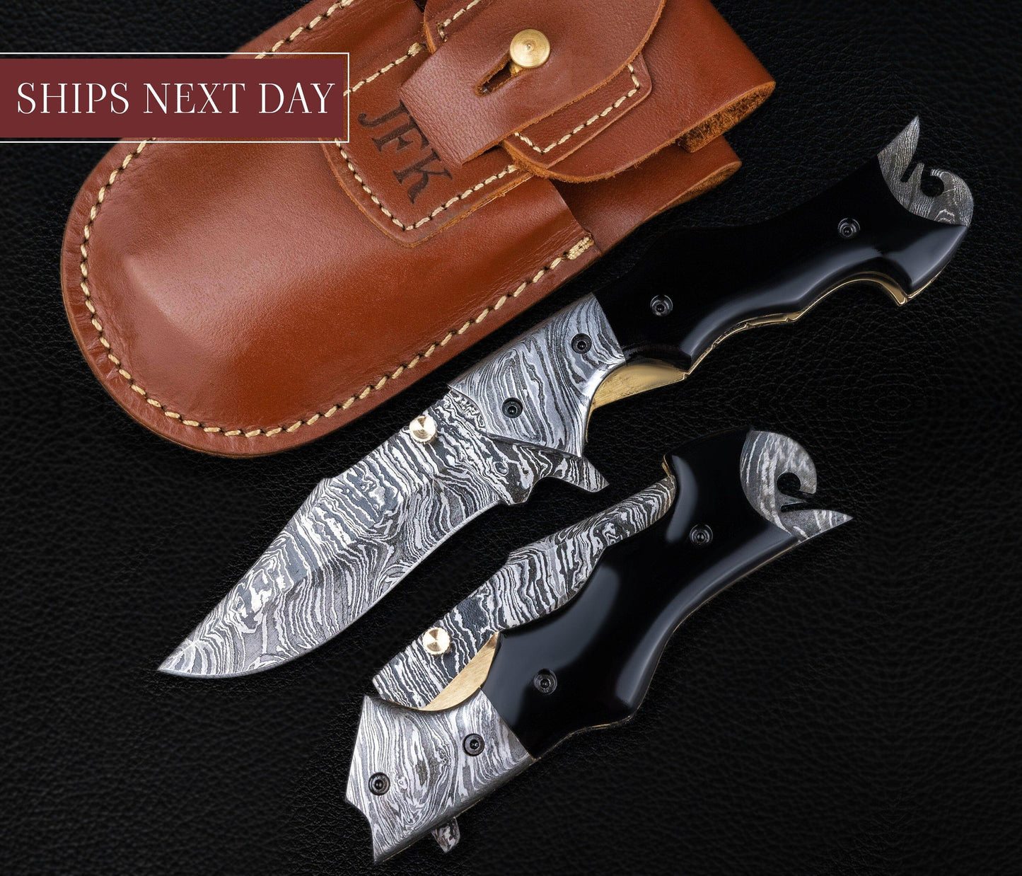 7.5'' Hand Forged Black Horn Handle Damascus Folding Knife, Damascus Pocket Knife, Damascus Steel Hunting knife, Hand Forged Damascus Knife Etsy 