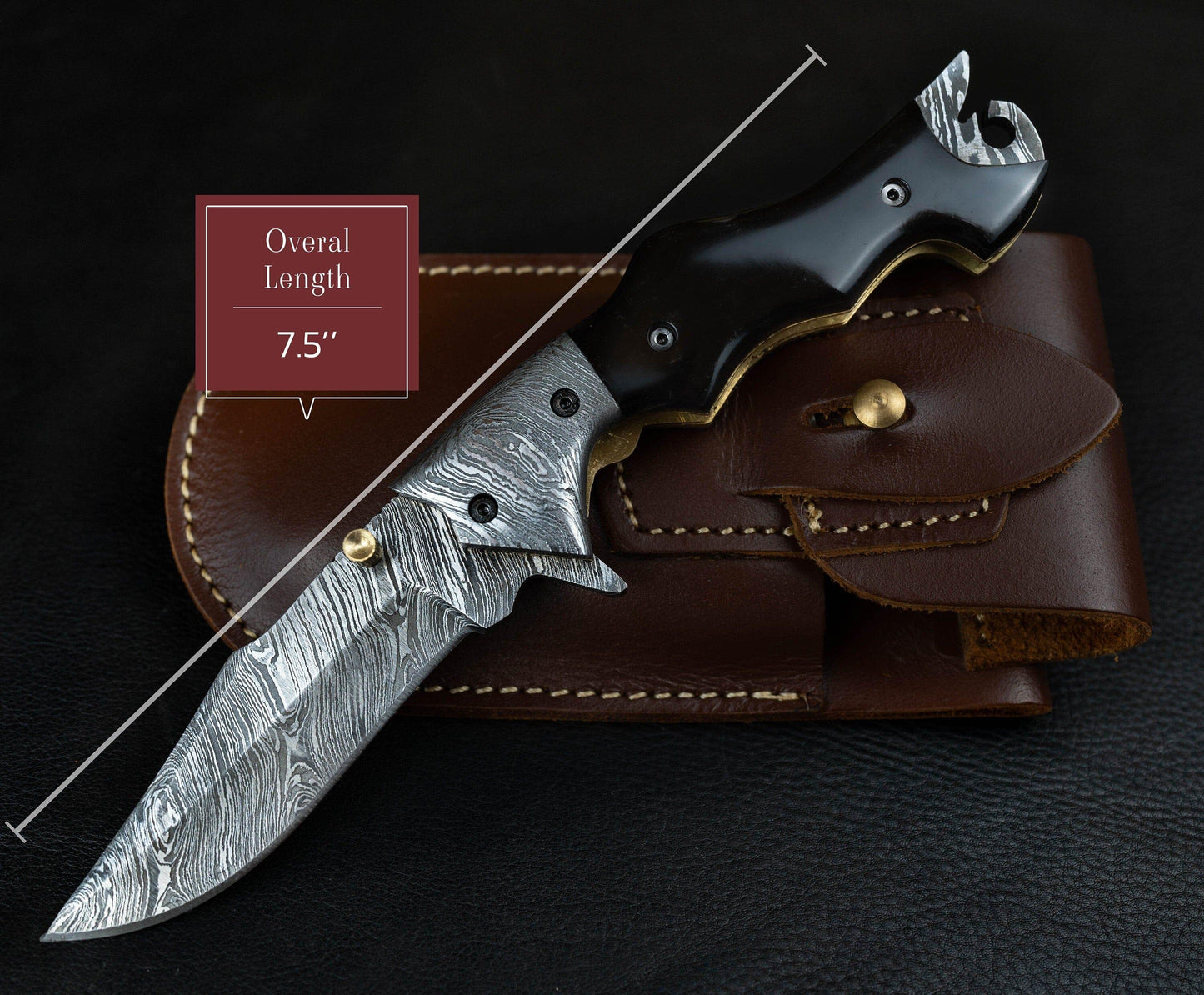 7.5'' Hand Forged Black Horn Handle Damascus Folding Knife, Damascus Pocket Knife, Damascus Steel Hunting knife, Hand Forged Damascus Knife Etsy 