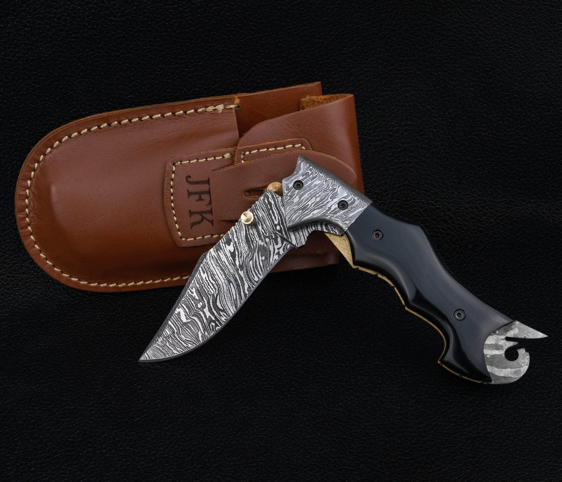 7.5'' Hand Forged Black Horn Handle Damascus Folding Knife, Damascus Pocket Knife, Damascus Steel Hunting knife, Hand Forged Damascus Knife Etsy 