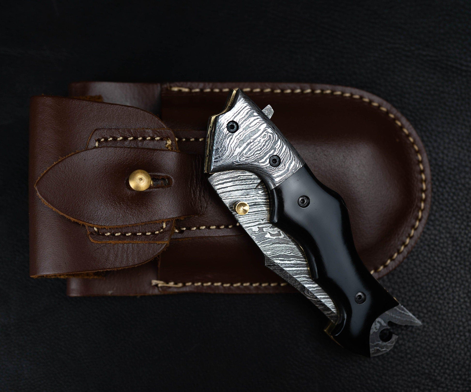 7.5'' Hand Forged Black Horn Handle Damascus Folding Knife, Damascus Pocket Knife, Damascus Steel Hunting knife, Hand Forged Damascus Knife Etsy 