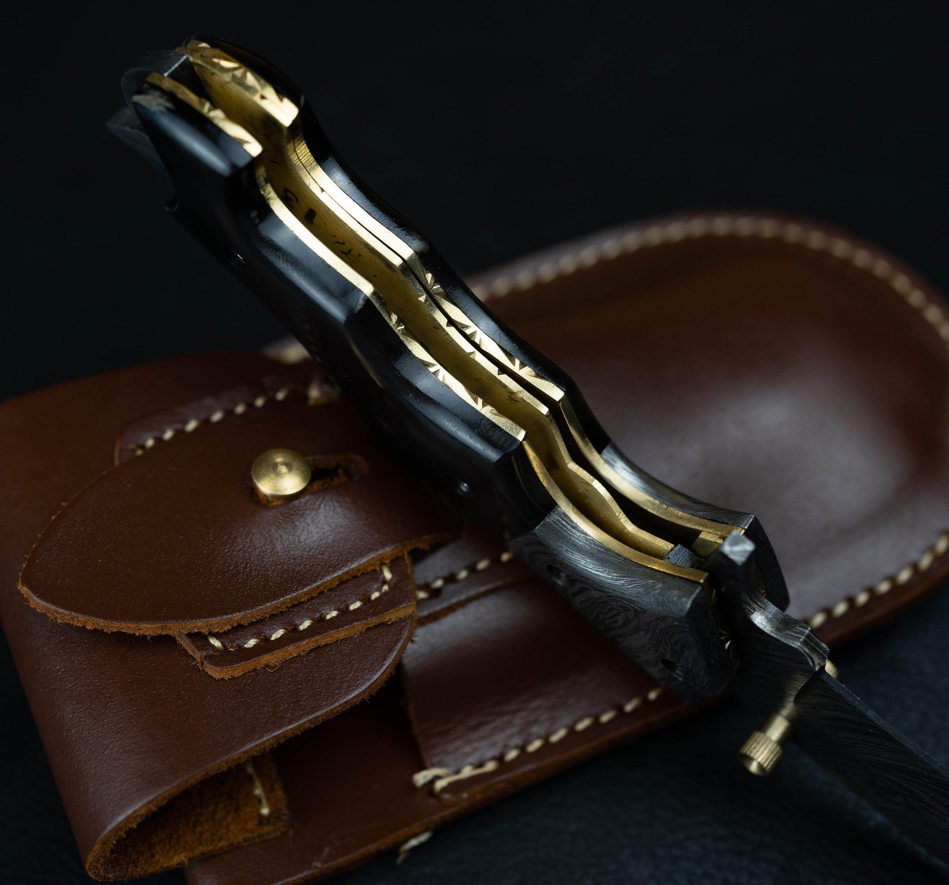 7.5'' Hand Forged Black Horn Handle Damascus Folding Knife, Damascus Pocket Knife, Damascus Steel Hunting knife, Hand Forged Damascus Knife Etsy 