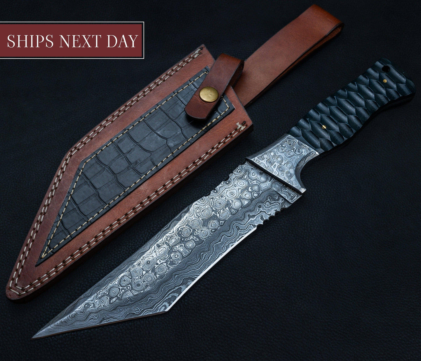 Custom Handmade Damascus Tool Steel High Polish Crocodile Dundee Bowie knife Rambo knife handmade knife fathers day gift with leather cover Etsy 