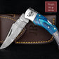 Damascus Pocket Folding Knife, Pocket Knife For Men - 7" Groomsmen gifts, Damascus Steel Personalized Customized Knife Blue Pakka Handle Etsy 