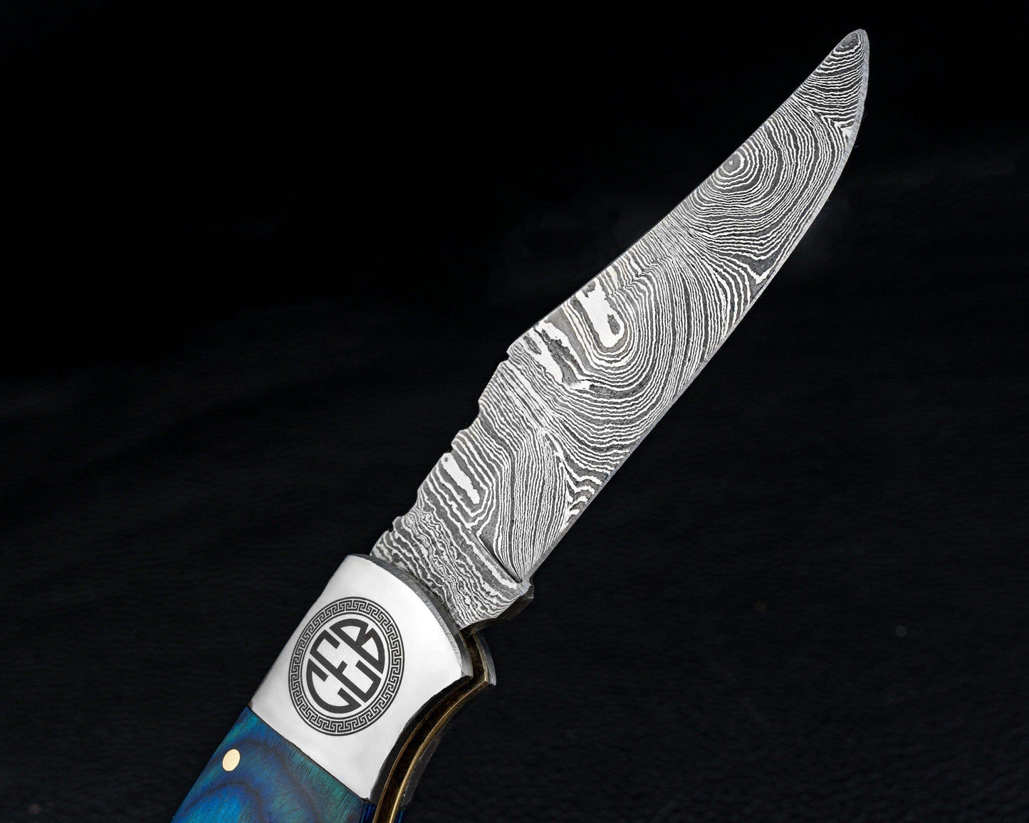 Damascus Pocket Folding Knife, Pocket Knife For Men - 7" Groomsmen gifts, Damascus Steel Personalized Customized Knife Blue Pakka Handle Etsy 