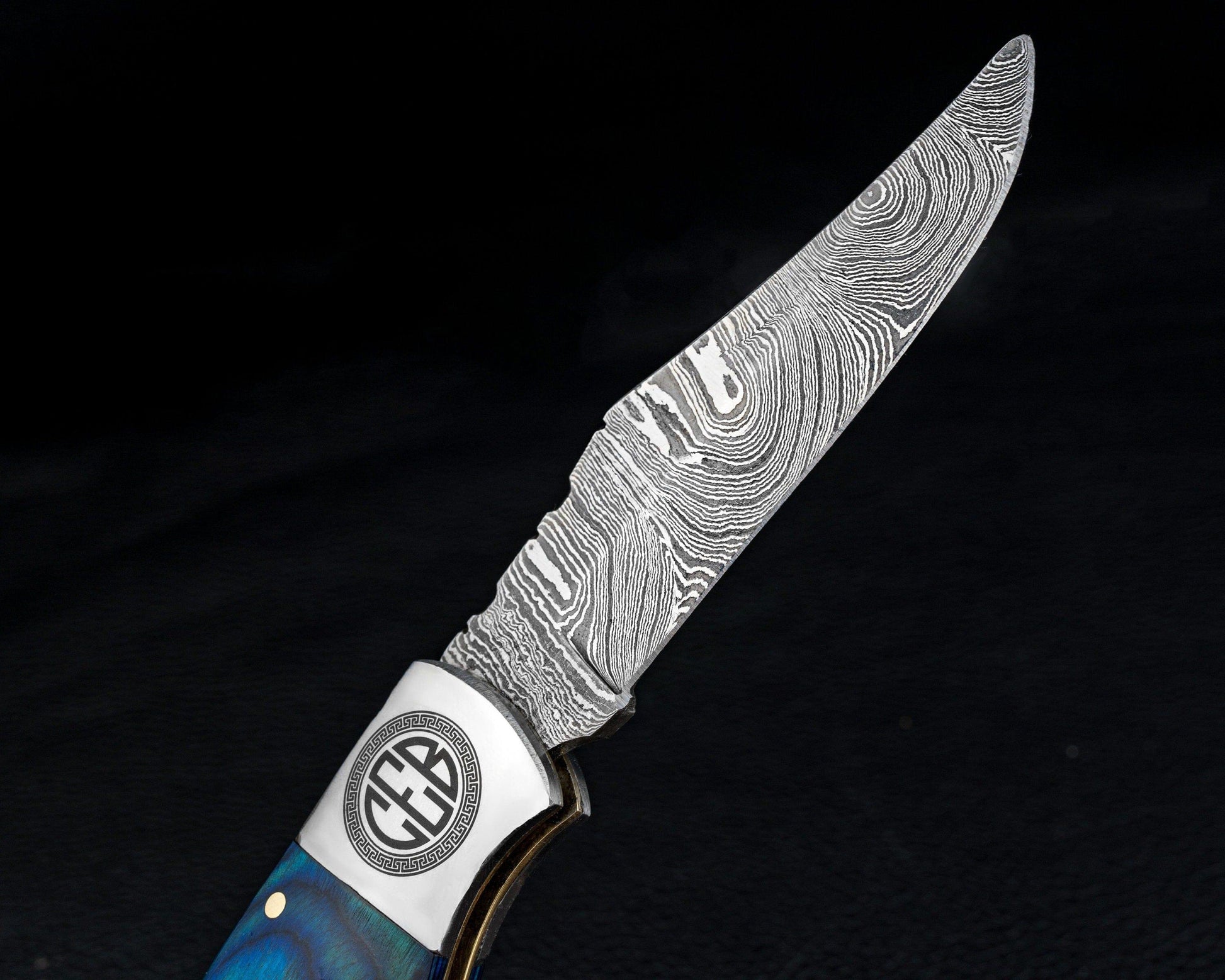 Damascus Pocket Folding Knife, Pocket Knife For Men - 7" Groomsmen gifts, Damascus Steel Personalized Customized Knife Blue Pakka Handle Etsy 