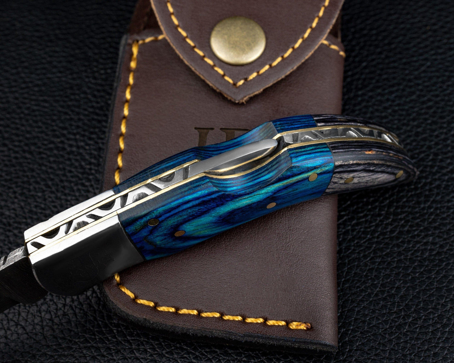 Damascus Pocket Folding Knife, Pocket Knife For Men - 7" Groomsmen gifts, Damascus Steel Personalized Customized Knife Blue Pakka Handle Etsy 