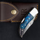 Damascus Pocket Folding Knife, Pocket Knife For Men - 7" Groomsmen gifts, Damascus Steel Personalized Customized Knife Blue Pakka Handle Etsy 