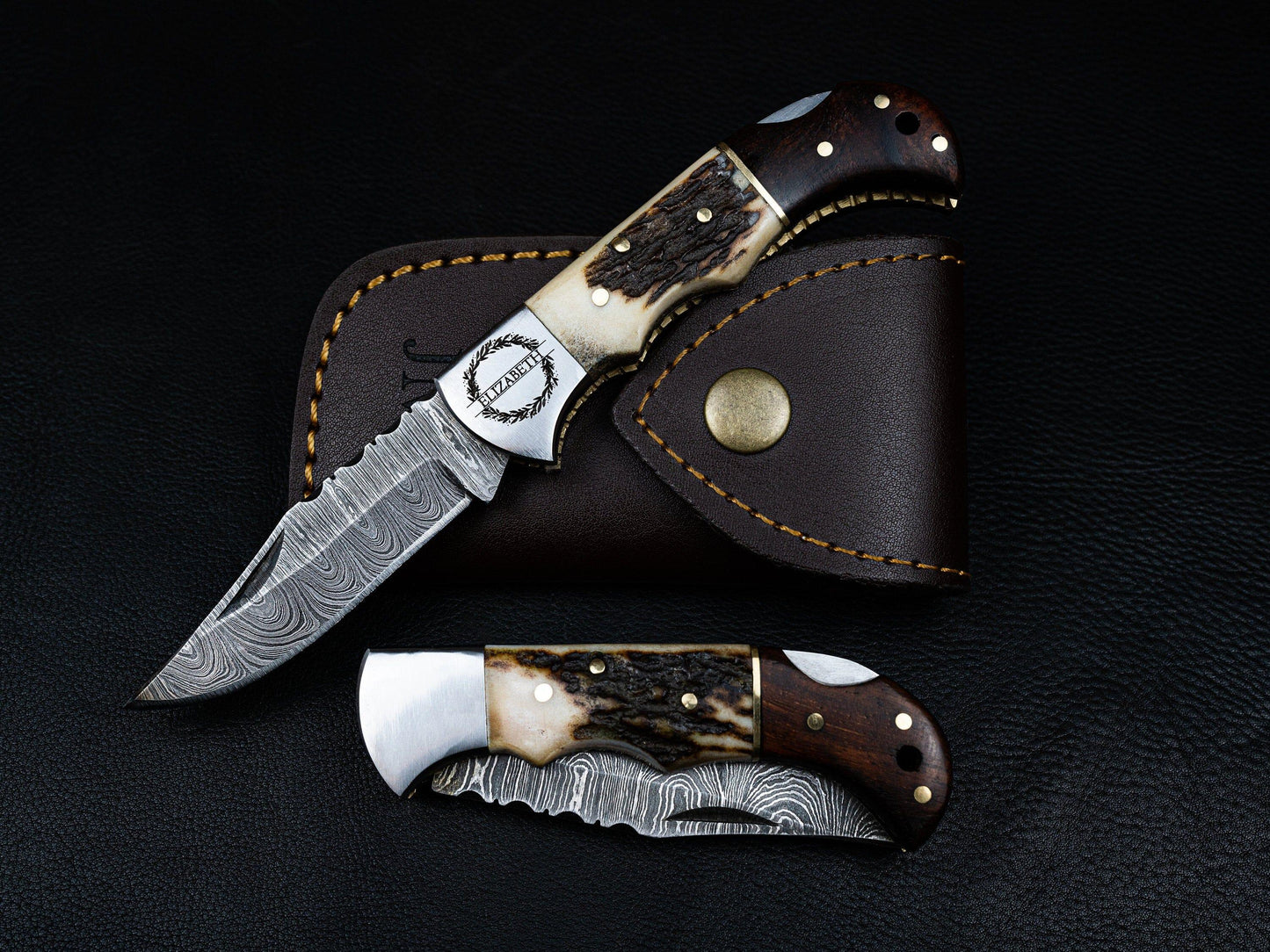 Damascus Pocket Knife, 6.5'' Damascus Folding Knife, Stag Horn and Camel Bone Handle Groomsmen Knife, Groomsmen Gifts, Gift for Husband 2021 Etsy 