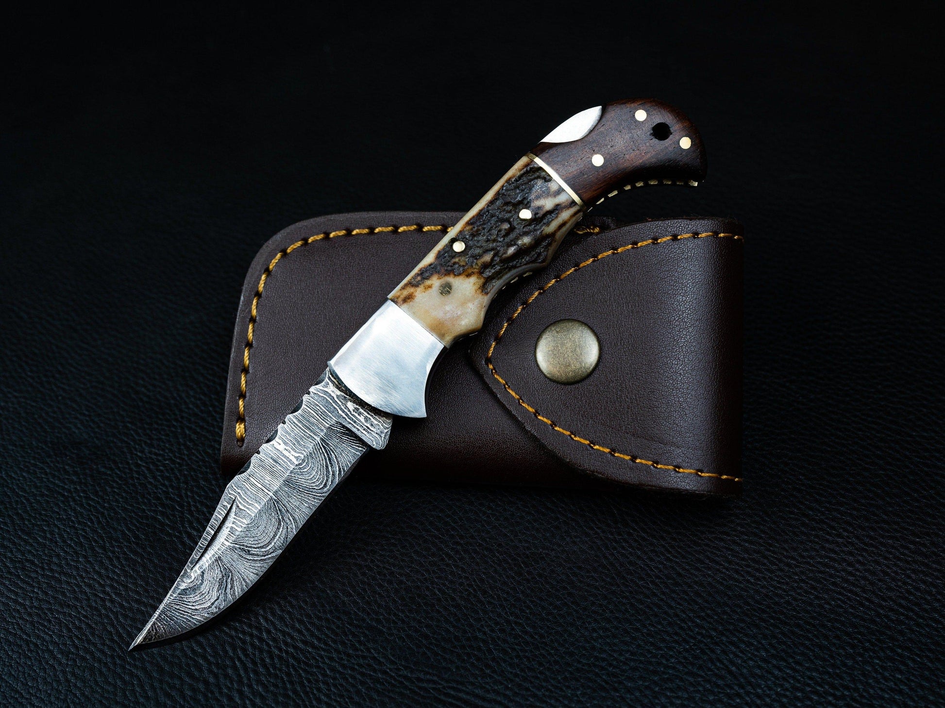 Damascus Pocket Knife, 6.5'' Damascus Folding Knife, Stag Horn and Camel Bone Handle Groomsmen Knife, Groomsmen Gifts, Gift for Husband 2021 Etsy 