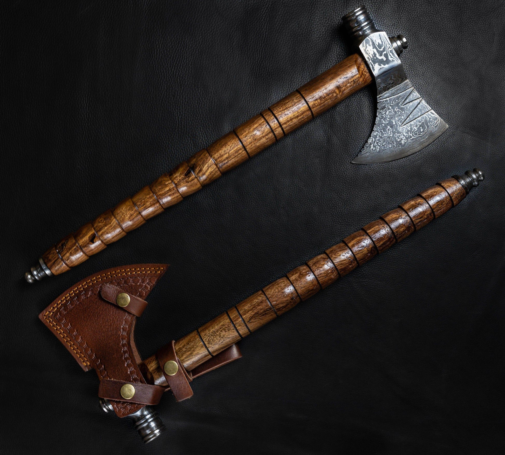 18" Handmade Damascus Steel Axe, Hand Forged Axe with Rose Wood, Can Be Used As Pipe Axe, Fire Forged Axe Beautiful viking STYLE Etched axe Etsy 