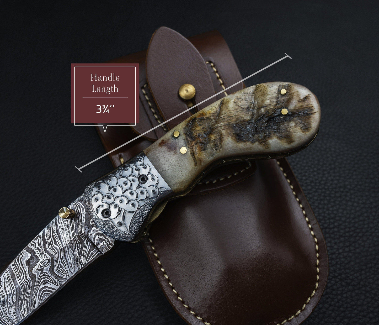 Hand Forged Ram Horn Handle Eagle Damascus Folding Knife, Damascus Pocket Knife, Damascus Steel Hunting knife, Hand Forged Damascus Knife Etsy 