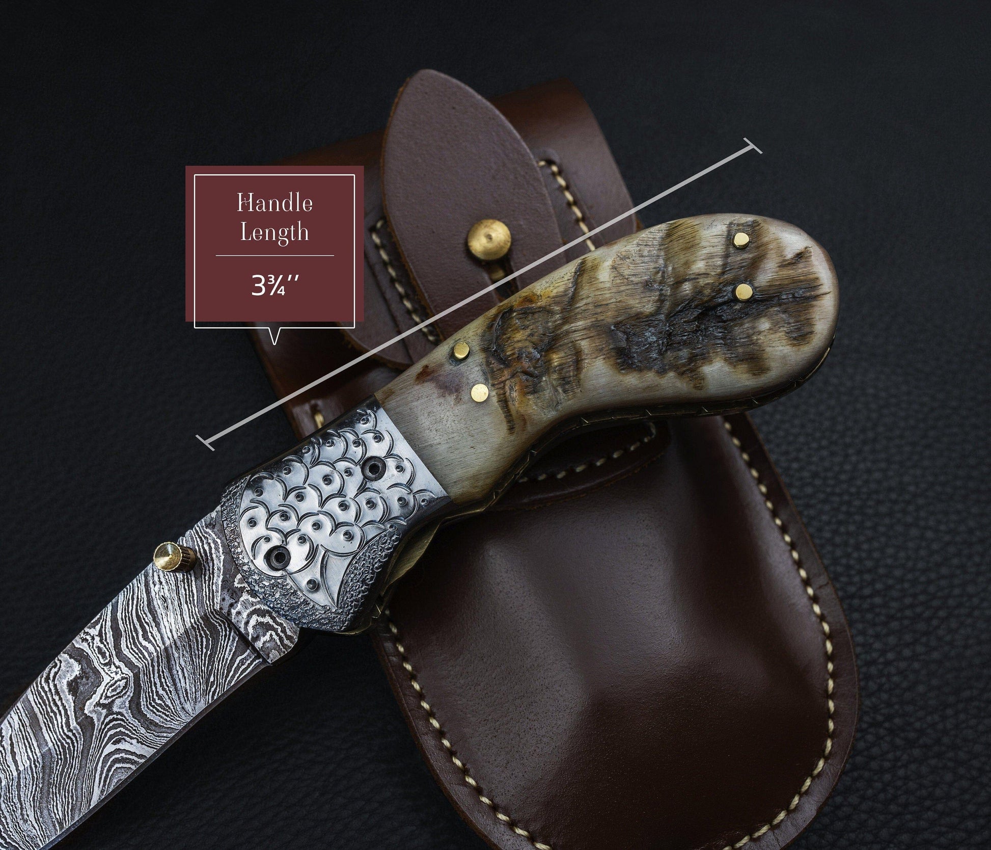 Hand Forged Ram Horn Handle Eagle Damascus Folding Knife, Damascus Pocket Knife, Damascus Steel Hunting knife, Hand Forged Damascus Knife Etsy 